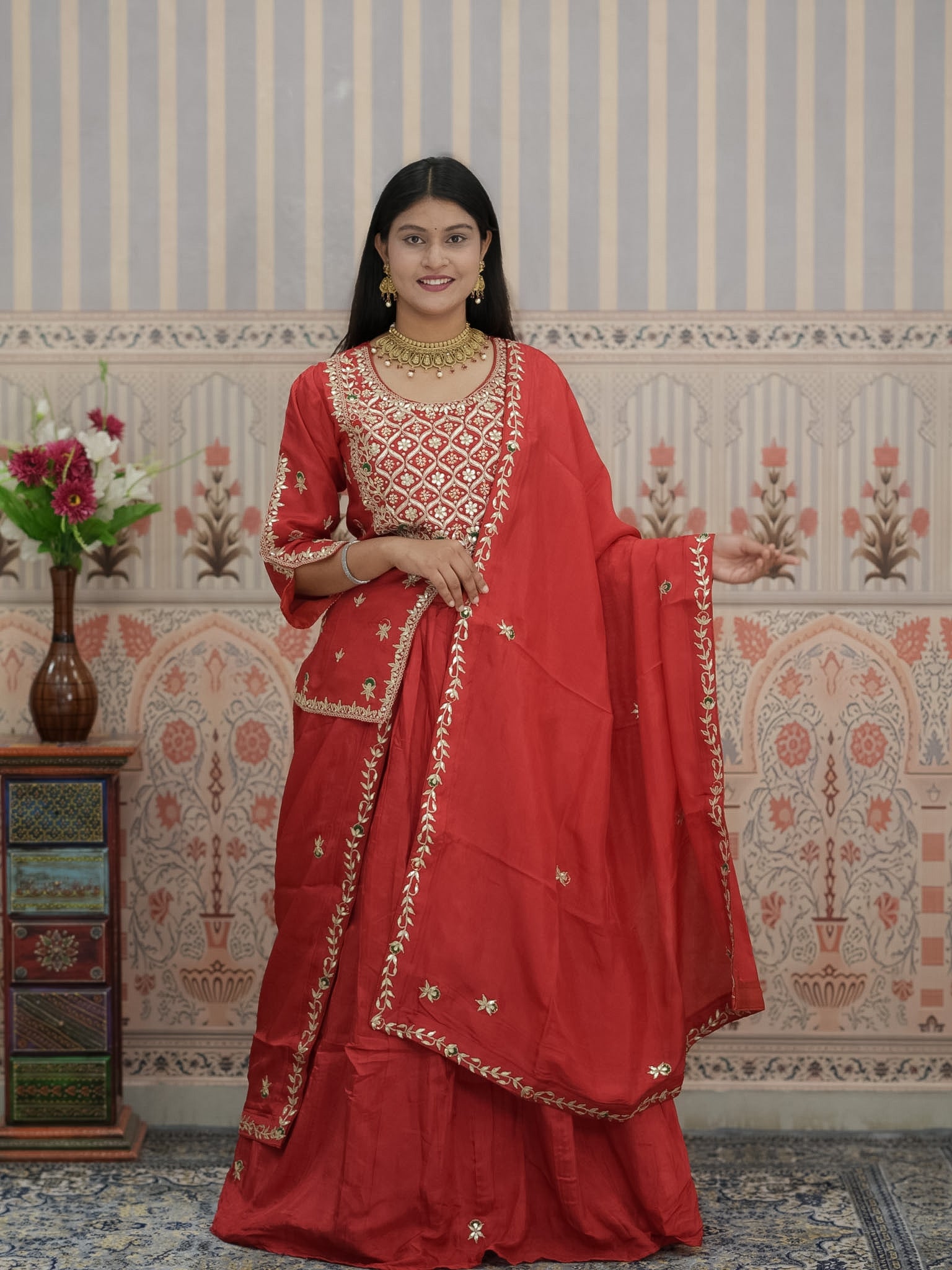 Buy Designer HO Silk Lehenga with Gota Patti Work