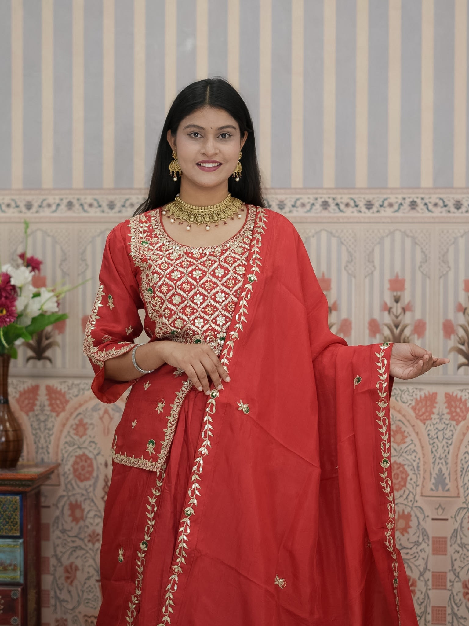 Buy Designer HO Silk Lehenga with Gota Patti Work