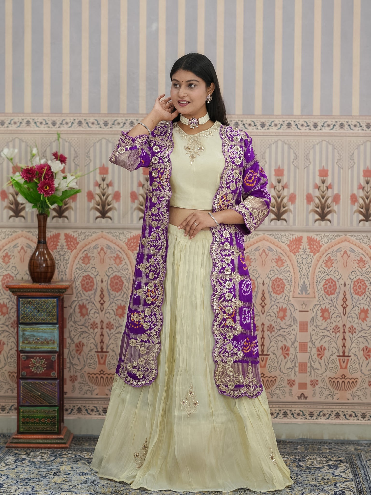 KcPc Upada Silk Bandhani Indo-Western Lehenga with Gota Patti Work MEG