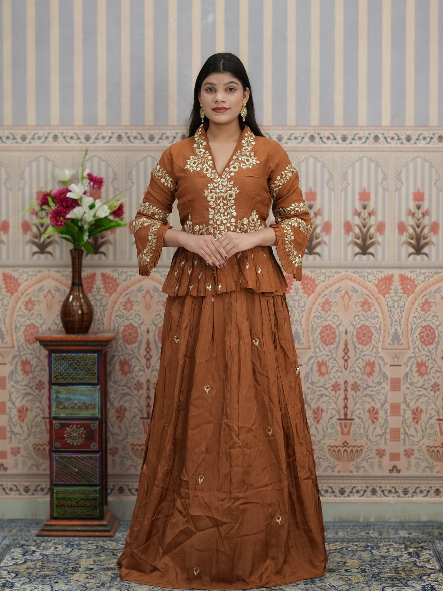 BuyHO Silk Lehenga with Gota Patti Work KcPc