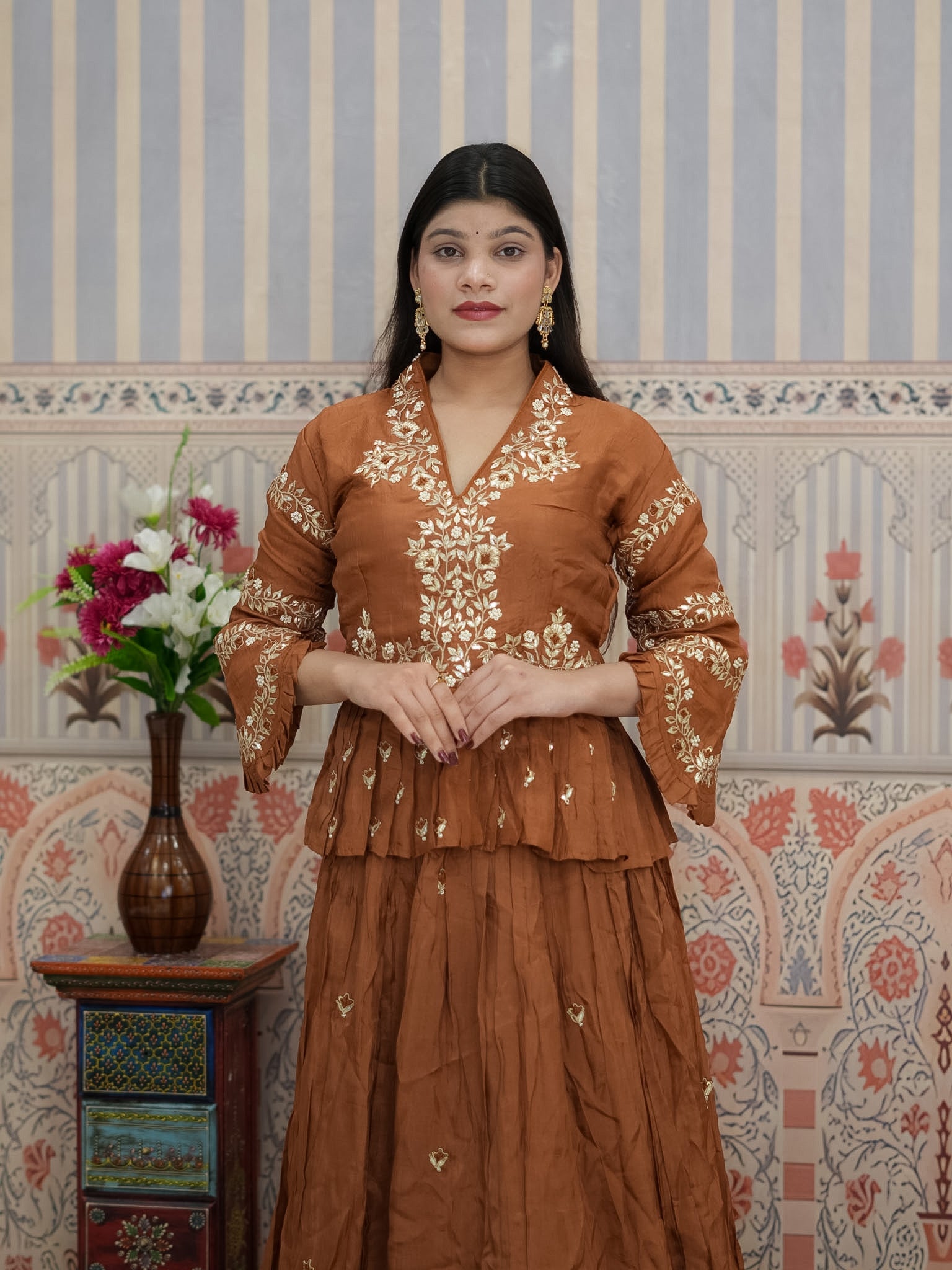 BuyHO Silk Lehenga with Gota Patti Work KcPc