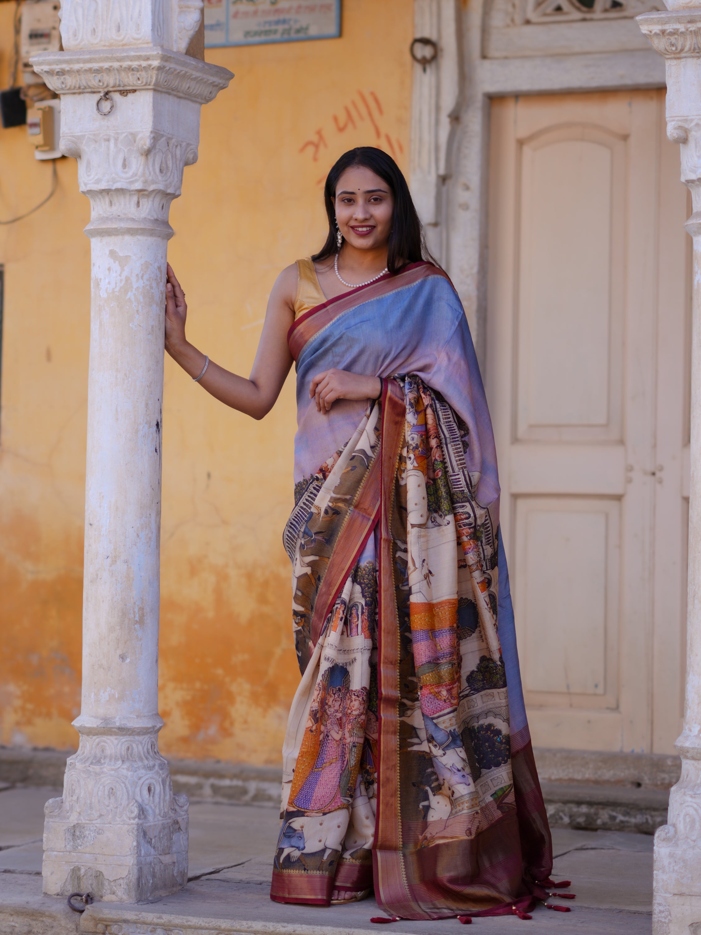 Buy Pure Viscos Silk Printed Saree with Zari Border KcPc