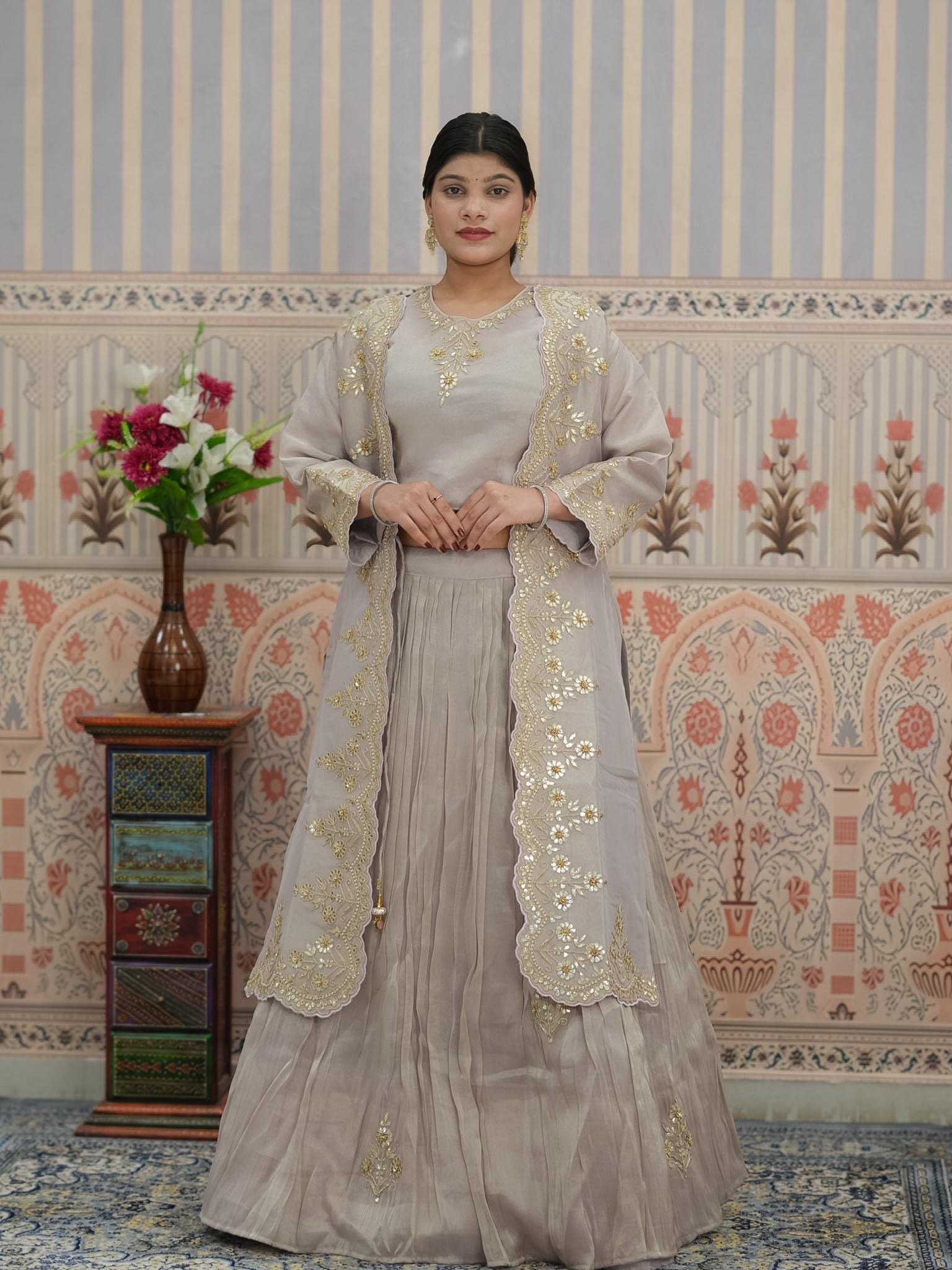 BuyHO Silk Lehenga with Gota Patti Work KcPc