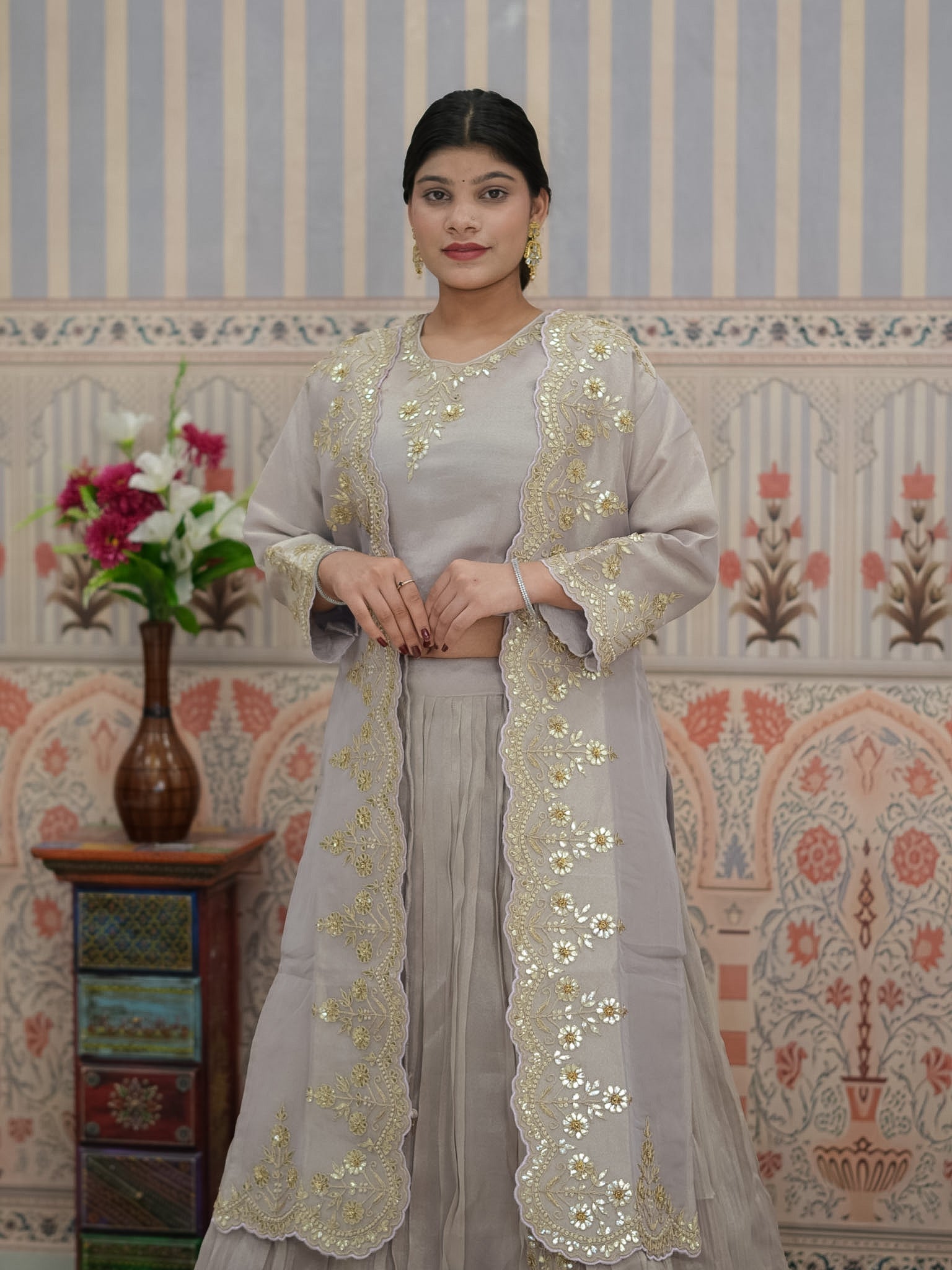BuyHO Silk Lehenga with Gota Patti Work KcPc
