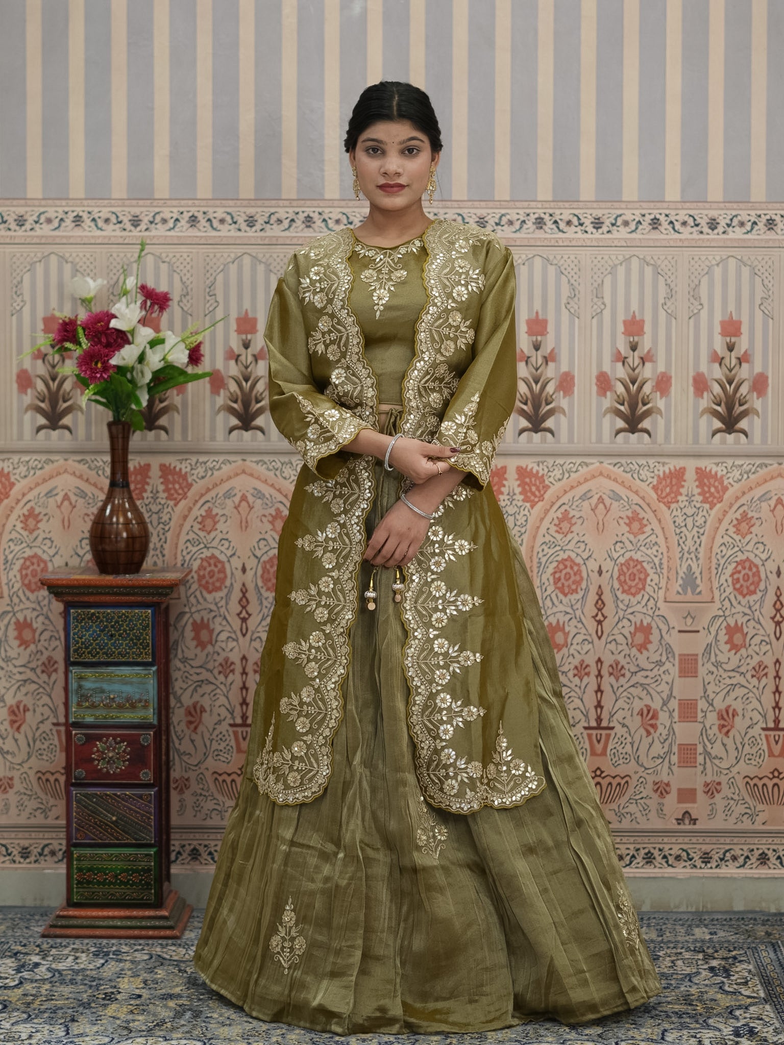 BuyHO Silk Lehenga with Gota Patti Work KcPc