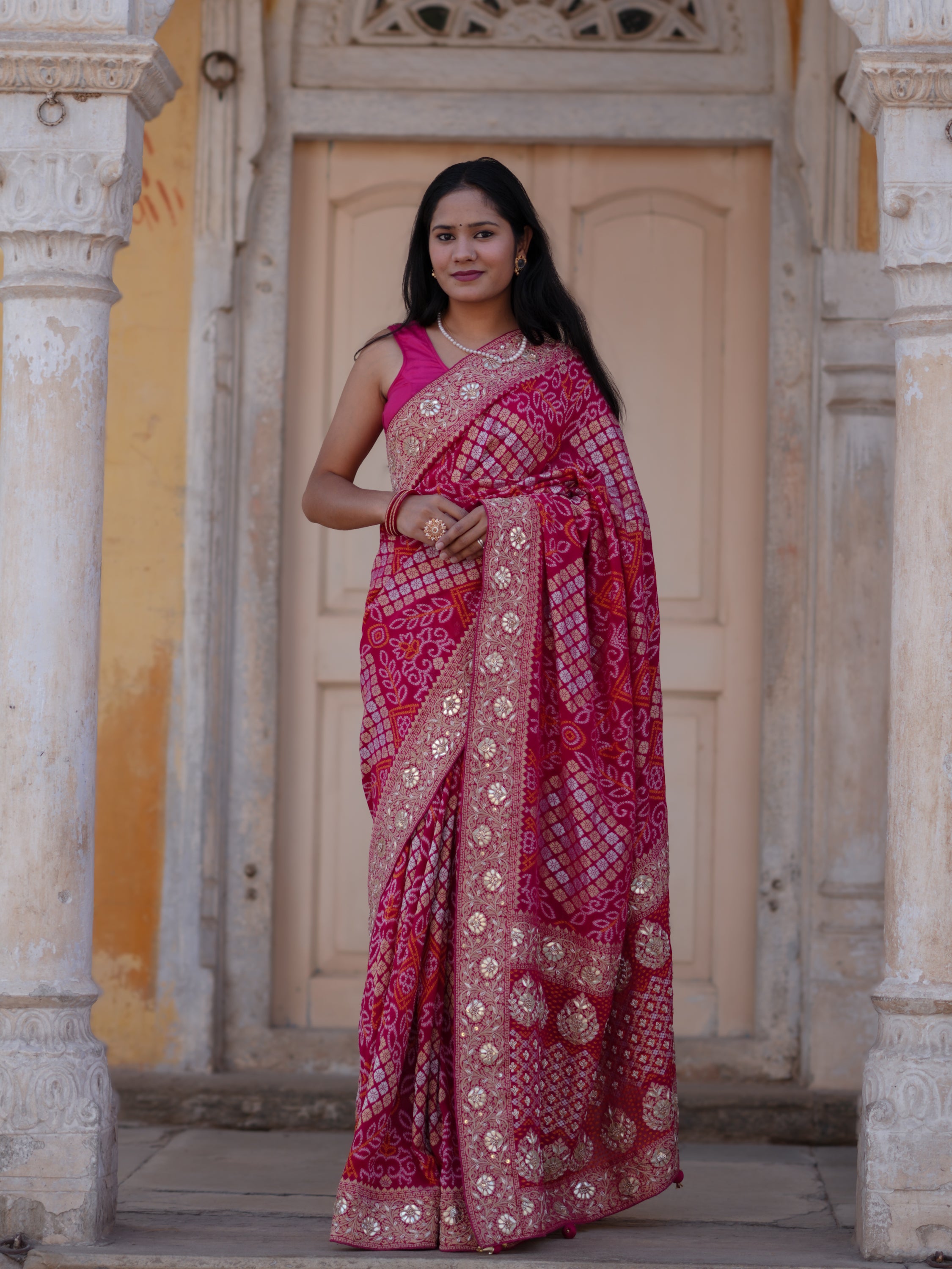 Buy Royal Look Georgette Bandhani Saree for Festive Wear KcPc 1