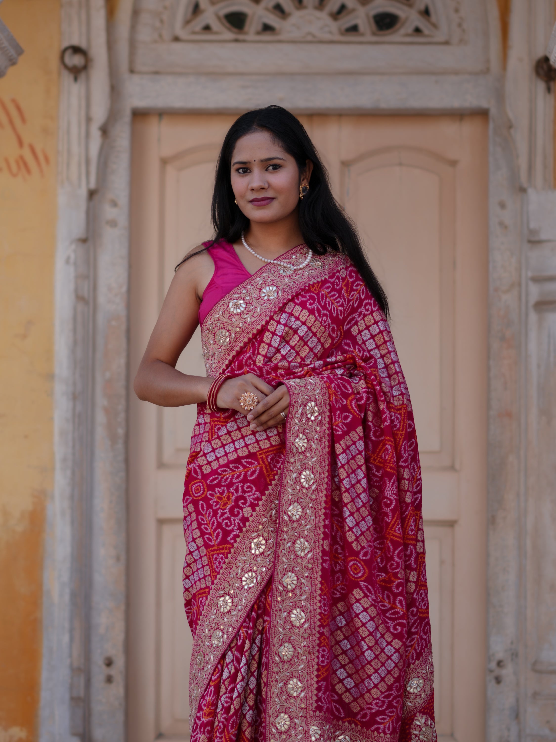 Buy Royal Look Georgette Bandhani Saree for Festive Wear KcPc 3