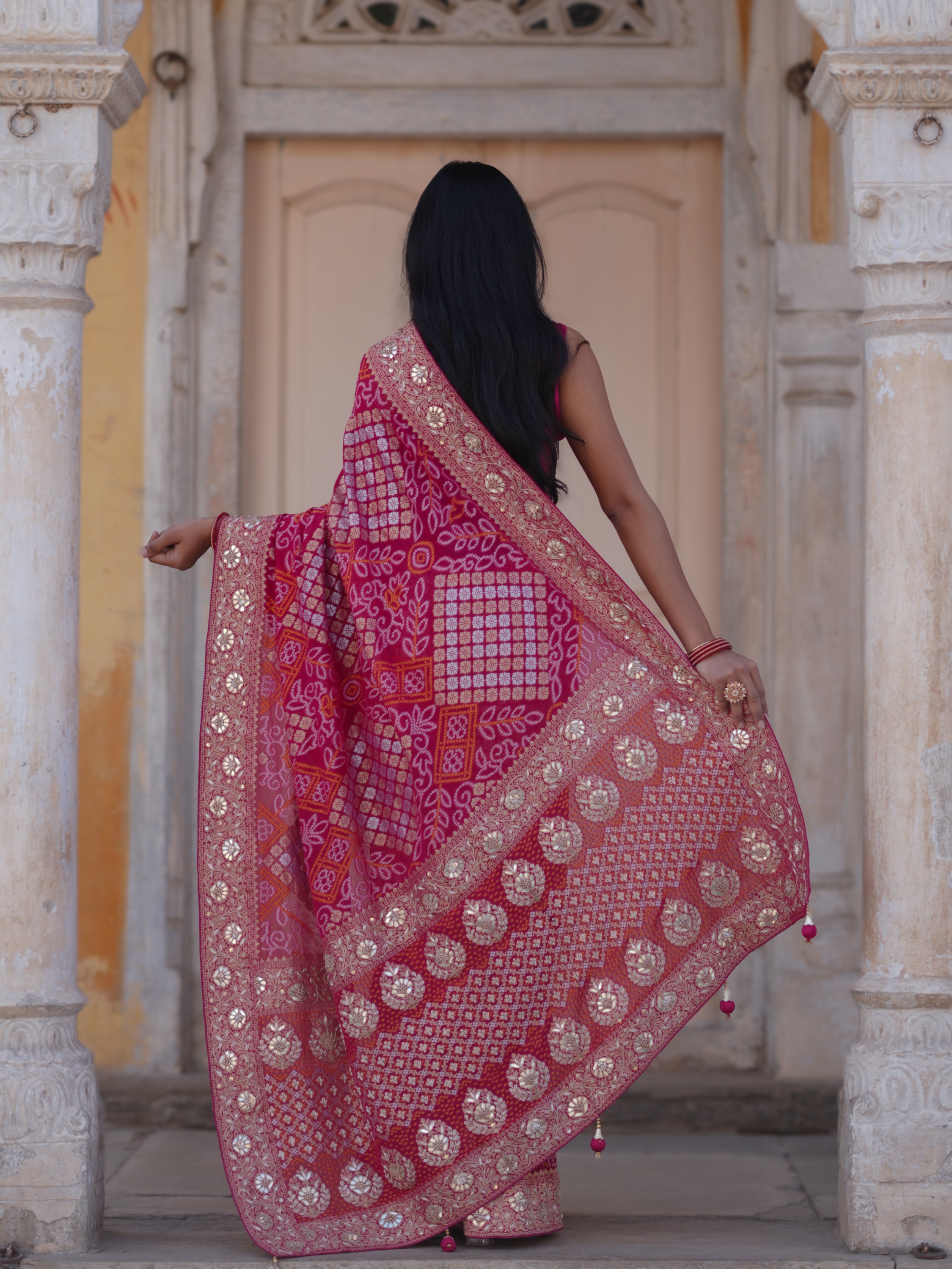 Buy Royal Look Georgette Bandhani Saree for Festive Wear KcPc 6