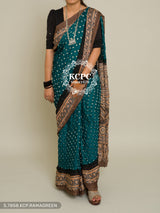 Pure Gaji Silk Ajrakh Pallu Bandhej Saree With Blouse