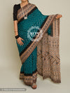 Pure Gaji Silk Ajrakh Pallu Bandhej Saree With Blouse