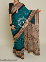Pure Gaji Silk Ajrakh Pallu Bandhej Saree With Blouse