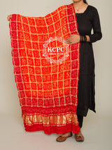 KcPc Pure Gazi Silk Bandhani Gaji Ghatchola Checks Dupatta Pila