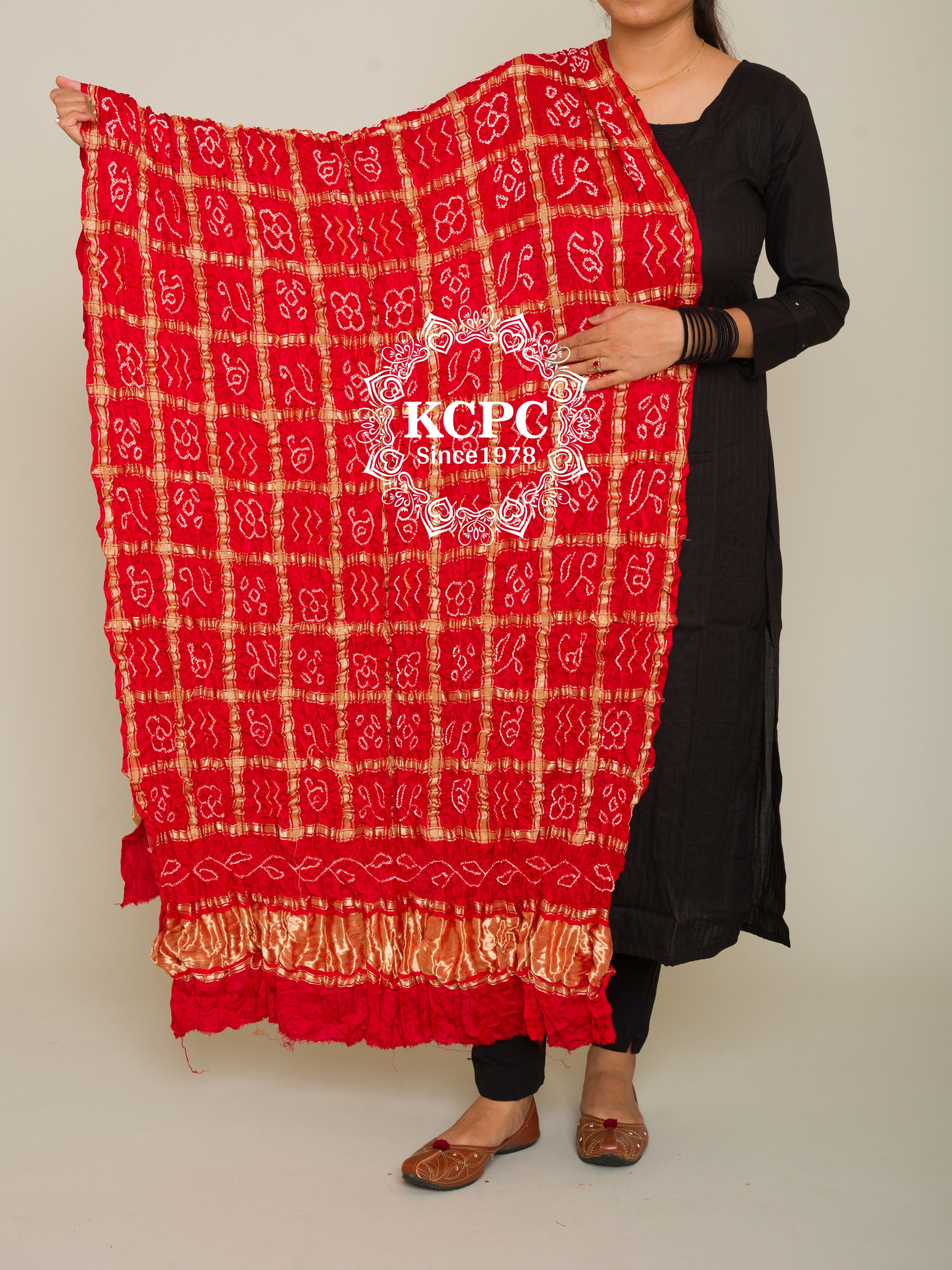 KcPc Pure Gazi Silk Bandhani Gaji Ghatchola Checks Dupatta Chundi