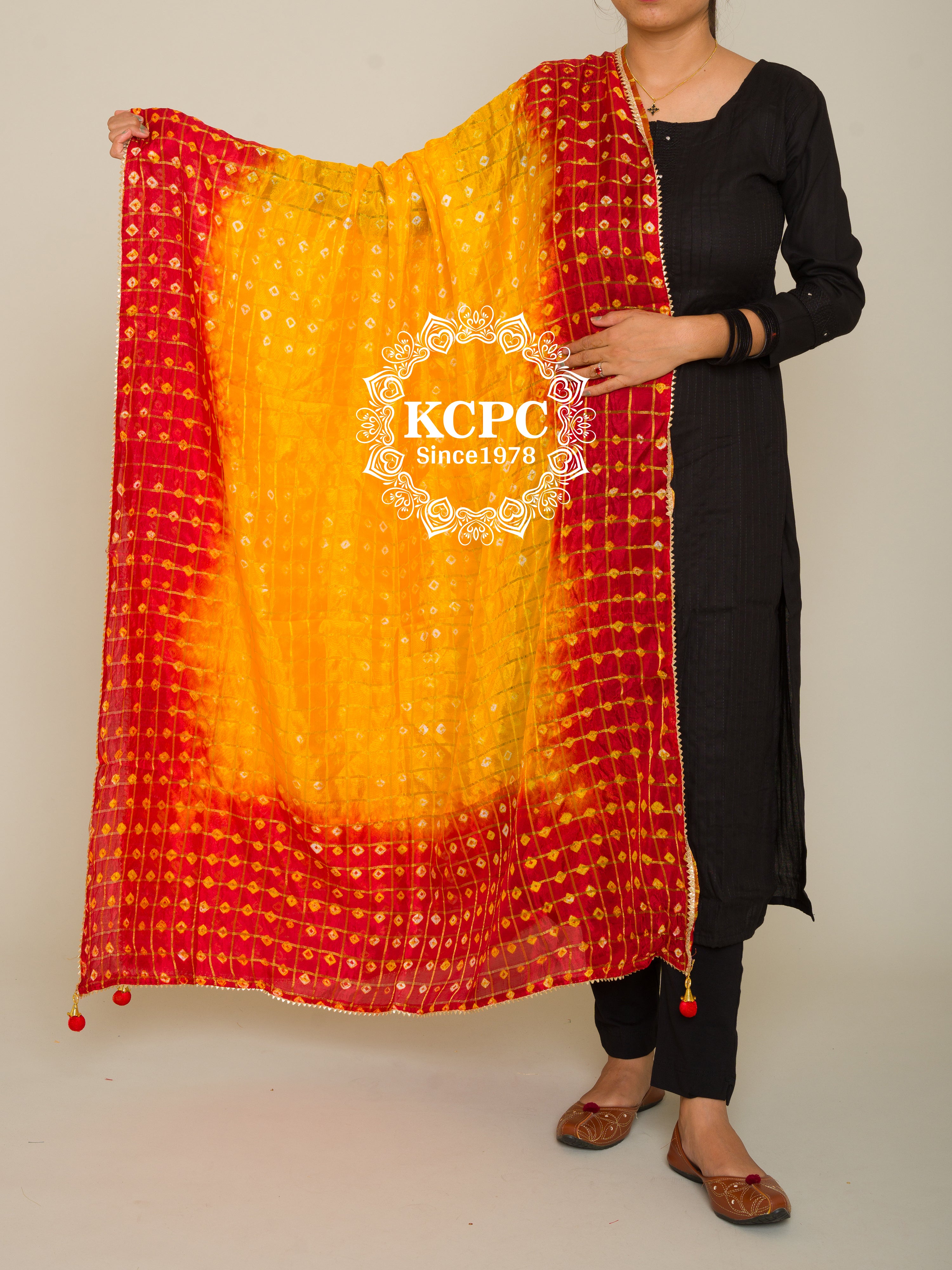 KcPc Latest Bandhani Mangal Path Ghatchola Dupatta Red Yellow