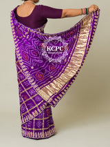 KcPc Pure Gaji Silk Bandhani Ghatchola Gotapatti Saree amt Purple