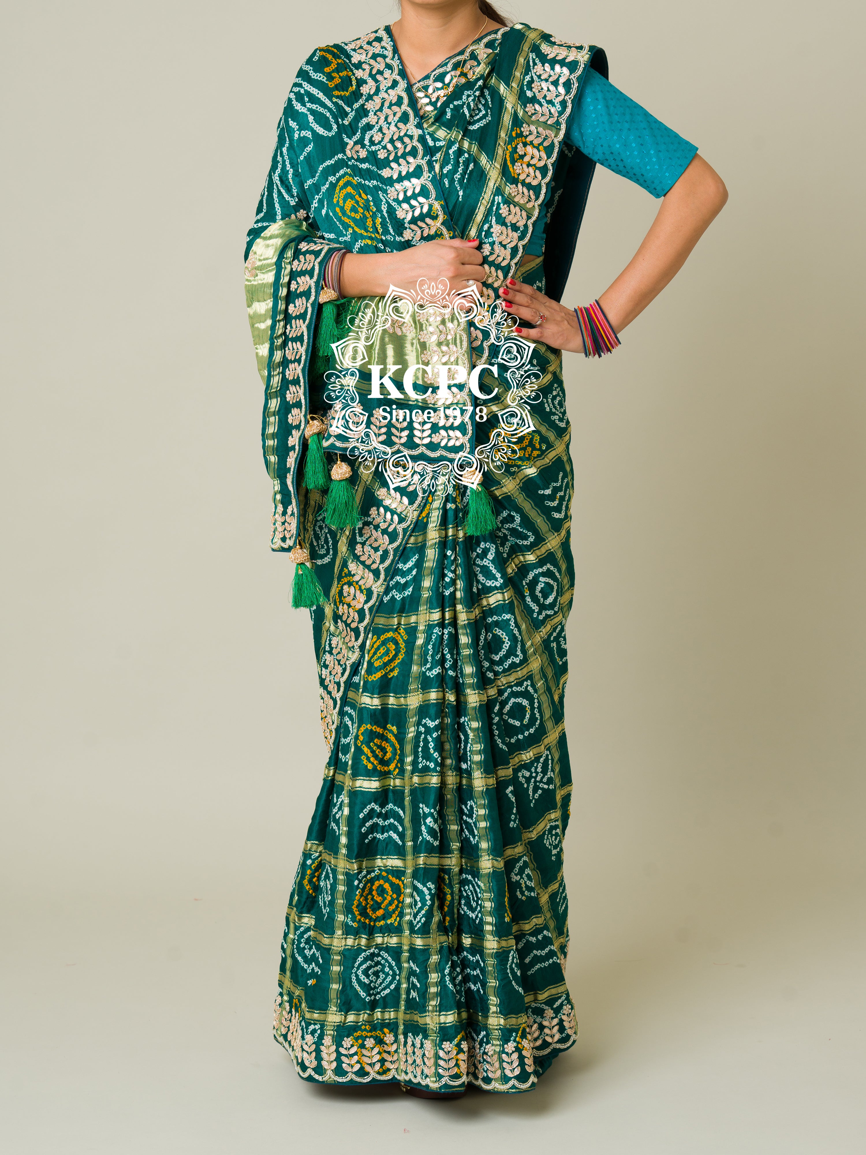KcPc Pure Gaji Silk Bandhani Ghatchola Gotapatti Saree amt Morkanti