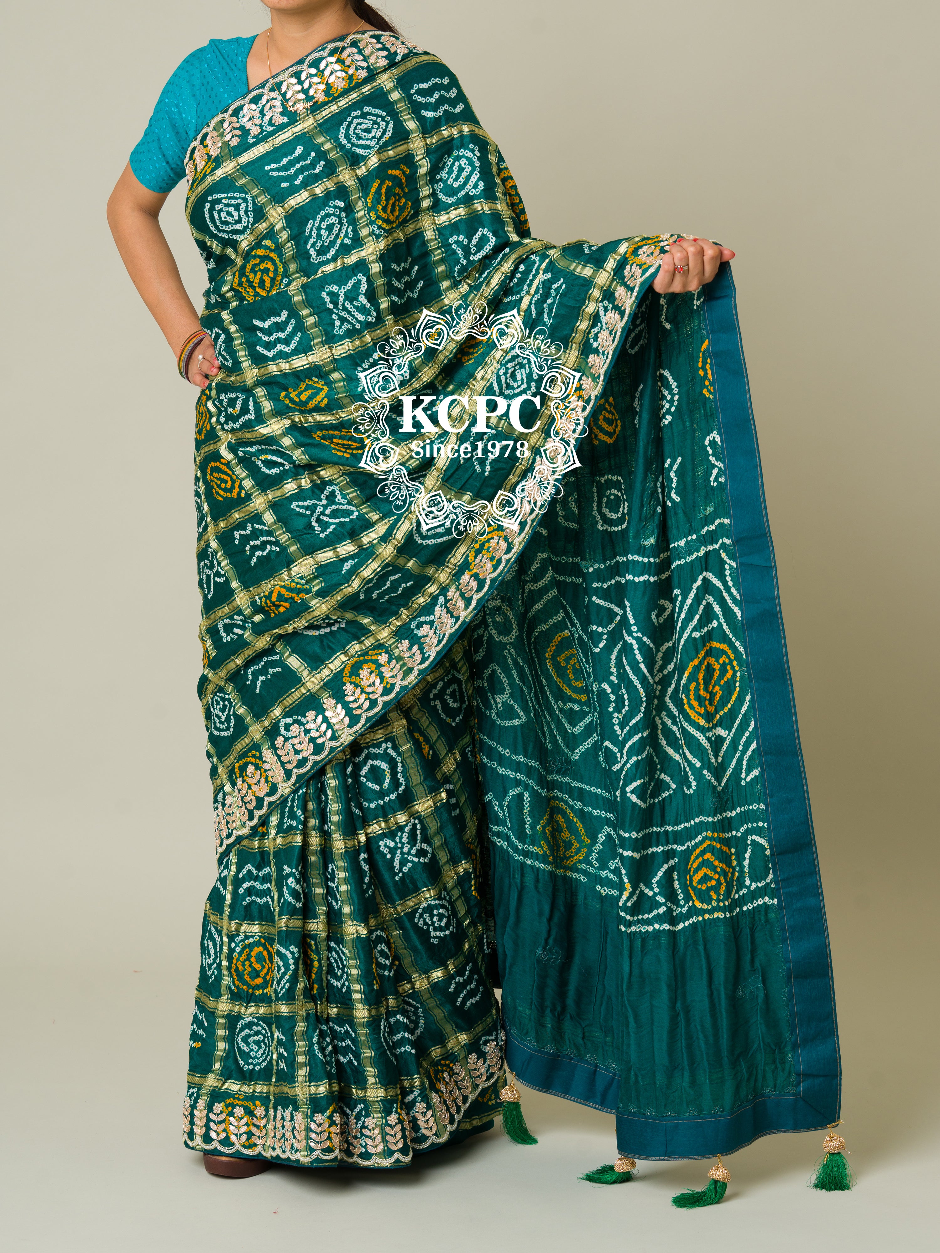KcPc Pure Gaji Silk Bandhani Ghatchola Gotapatti Saree amt Morkanti