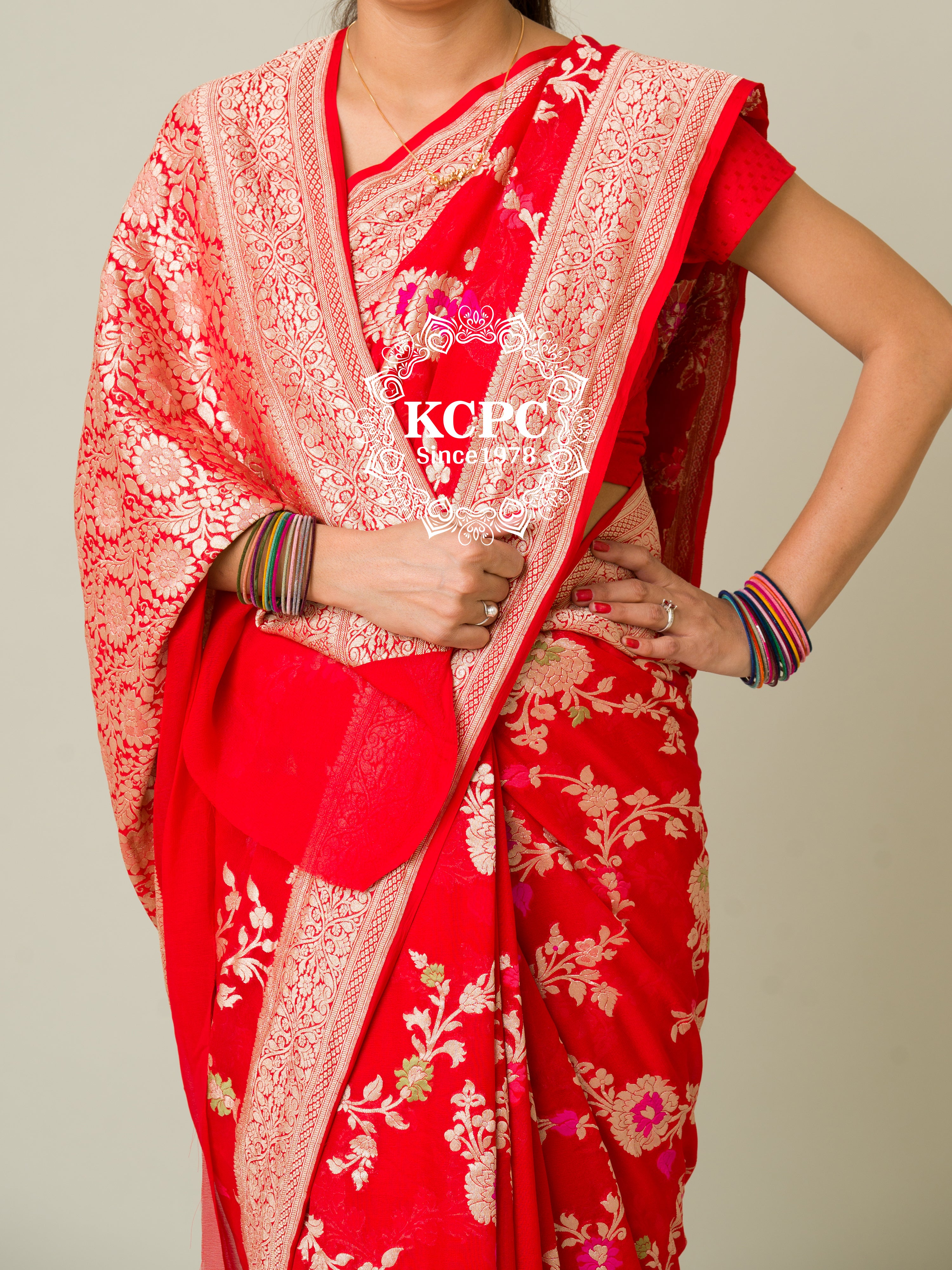 KcPc Pure Khaddi Georgette Waterzari Sarees Handloom Banarasi Weaving SareeRed