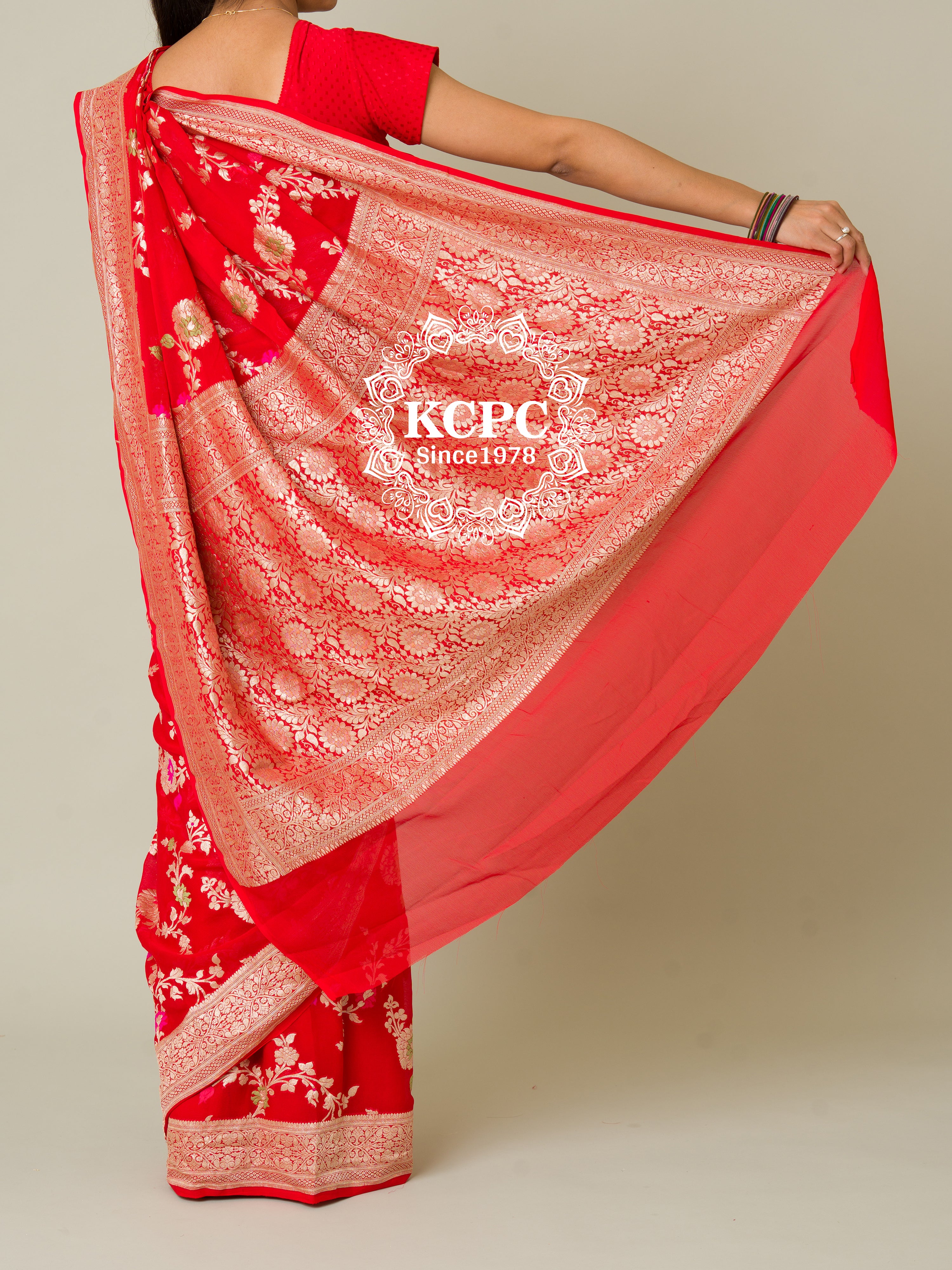 KcPc Pure Khaddi Georgette Waterzari Sarees Handloom Banarasi Weaving SareeRed