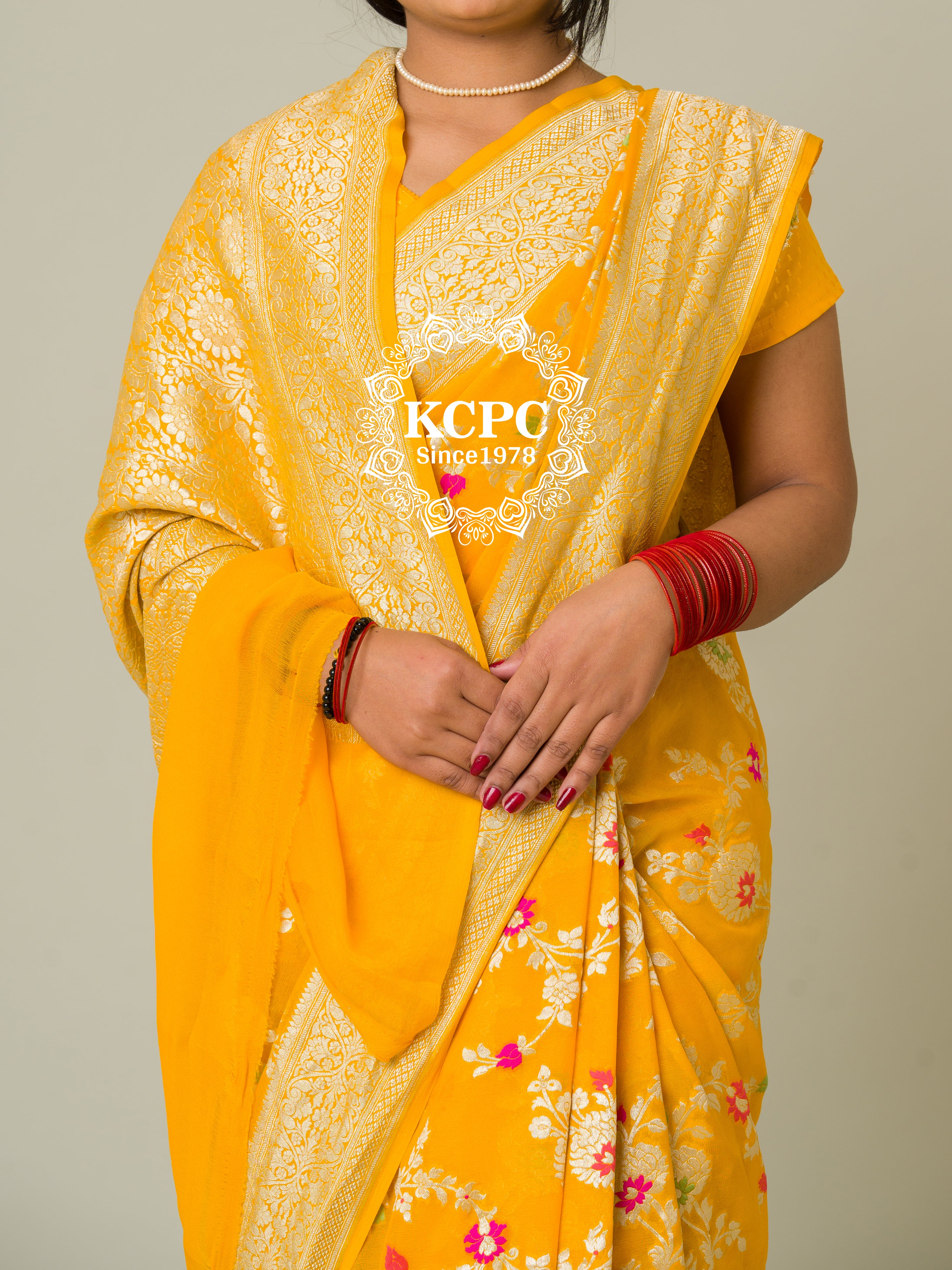 KcPc Pure Khaddi Georgette Waterzari Sarees Handloom Banarasi Weaving SareeYellow