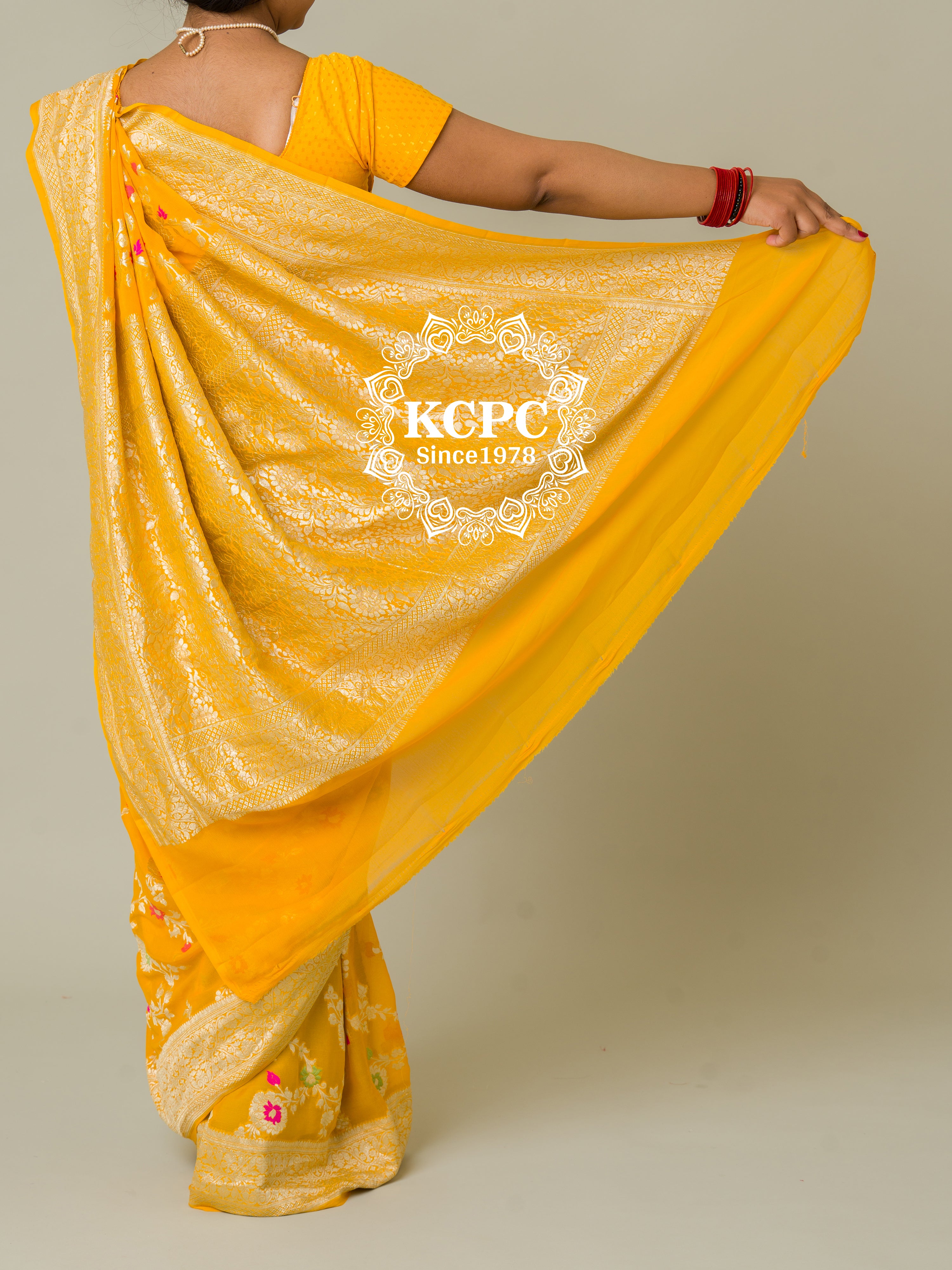 KcPc Pure Khaddi Georgette Waterzari Sarees Handloom Banarasi Weaving SareeYellow