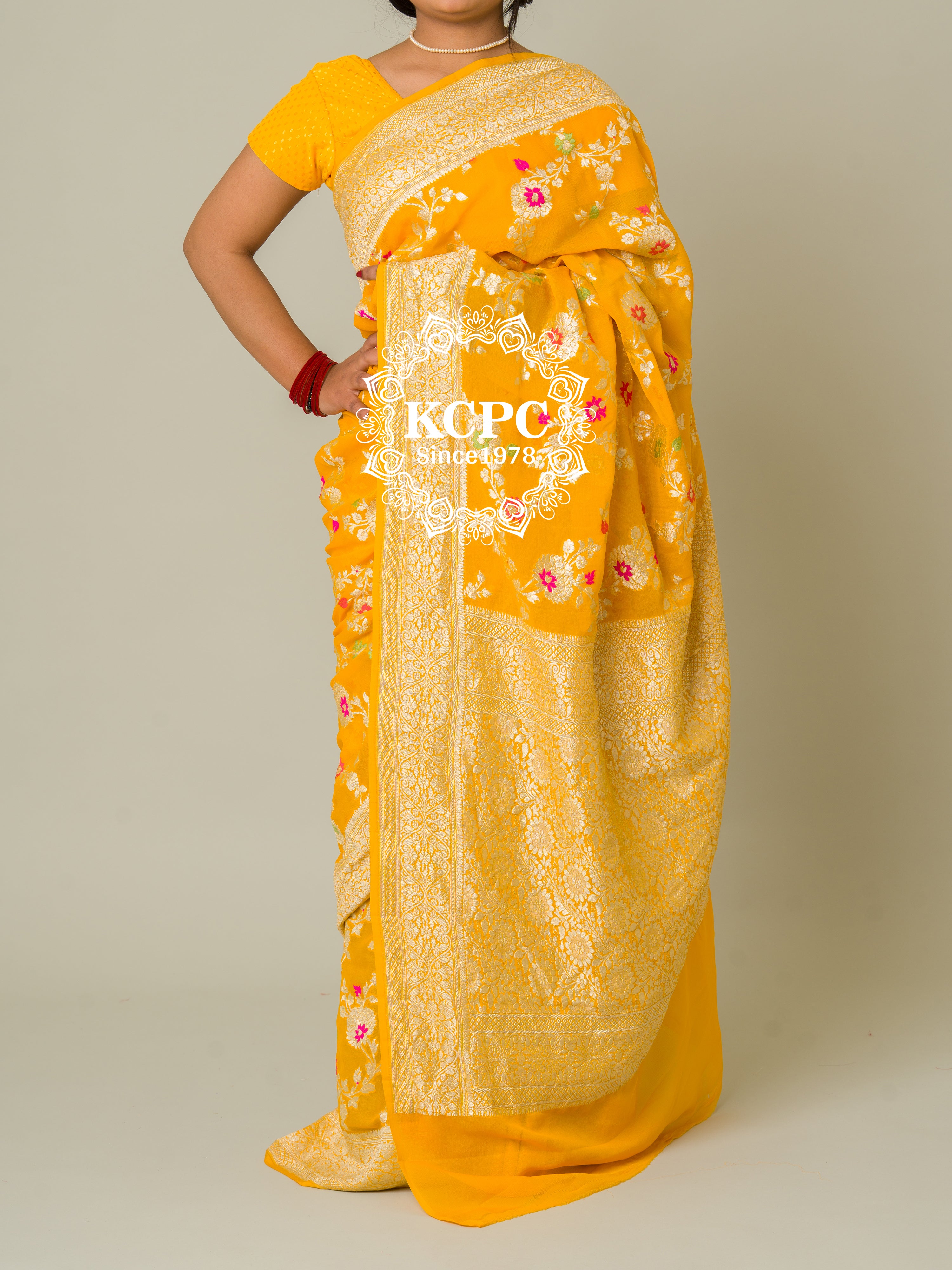 KcPc Pure Khaddi Georgette Waterzari Sarees Handloom Banarasi Weaving SareeYellow