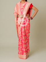 KcPc Pure Khaddi Georgette Waterzari Sarees Handloom Banarasi Weaving SareePeach