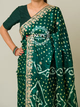 KcPc Pure Modal Silk Bandhani Ekdana Bandhej Heavy Gotapatti Work SareeAMT Bottle Green