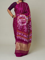 KcPc New Louch Pure Gaji Silk Rai Bandhej Ekdana Saree Mehroon