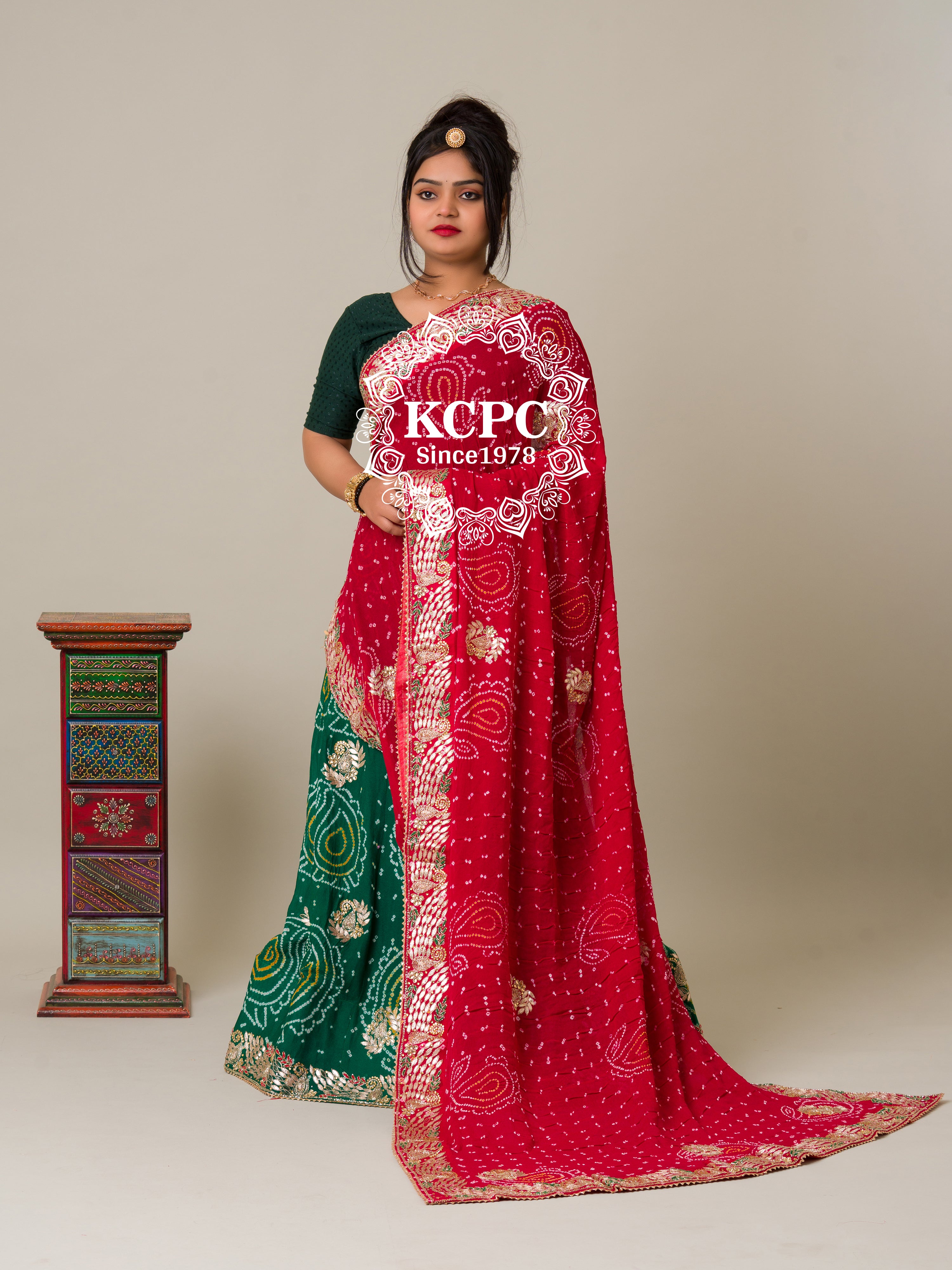KcPc Bandhani Designer Jaipuri Pure Ojariya Lehenga with Multicolour DupattaBTU