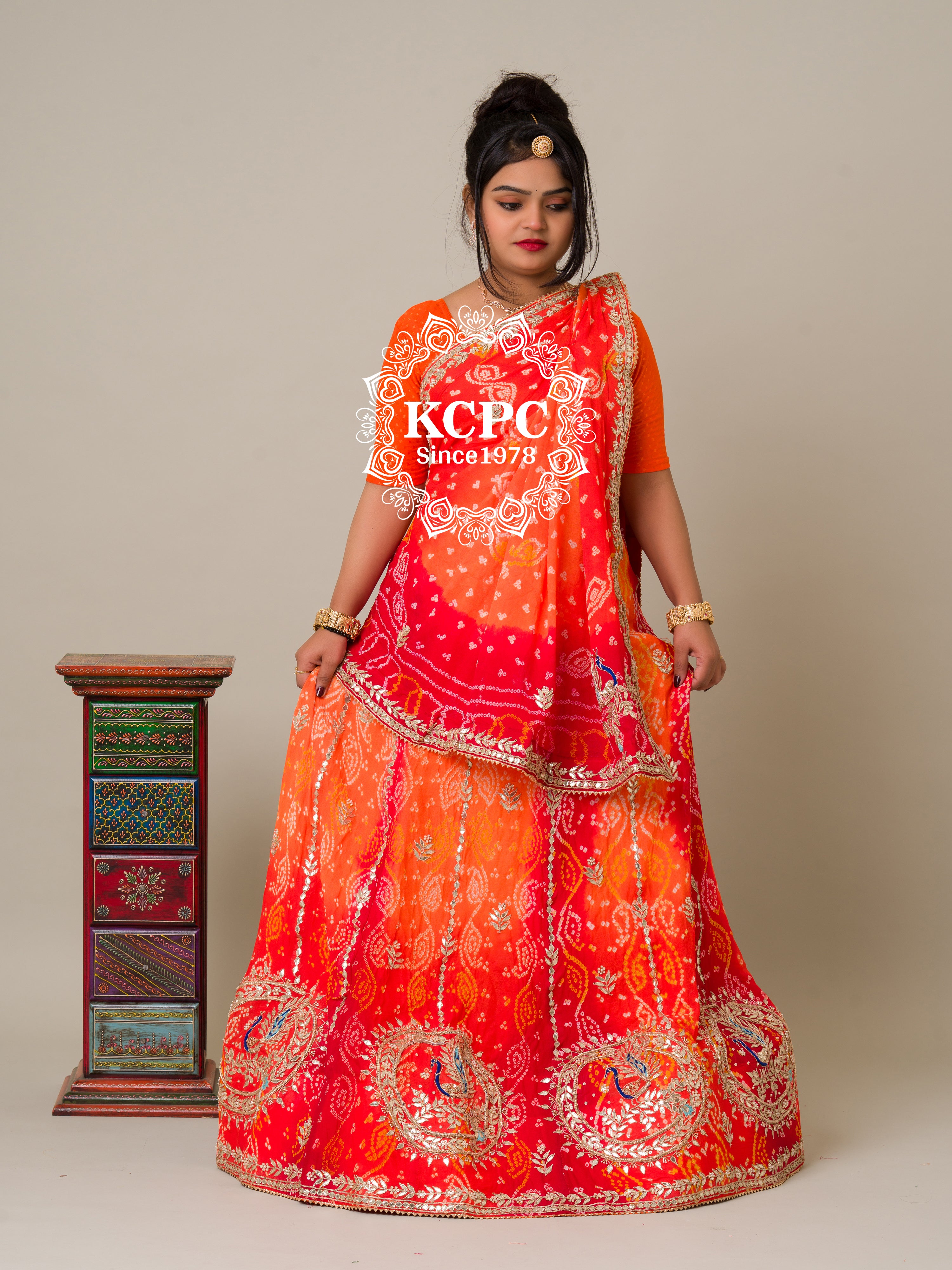 KcPc Designer Pure Chinon Ojariya Bandhani Gotapatti Lehenga BTU