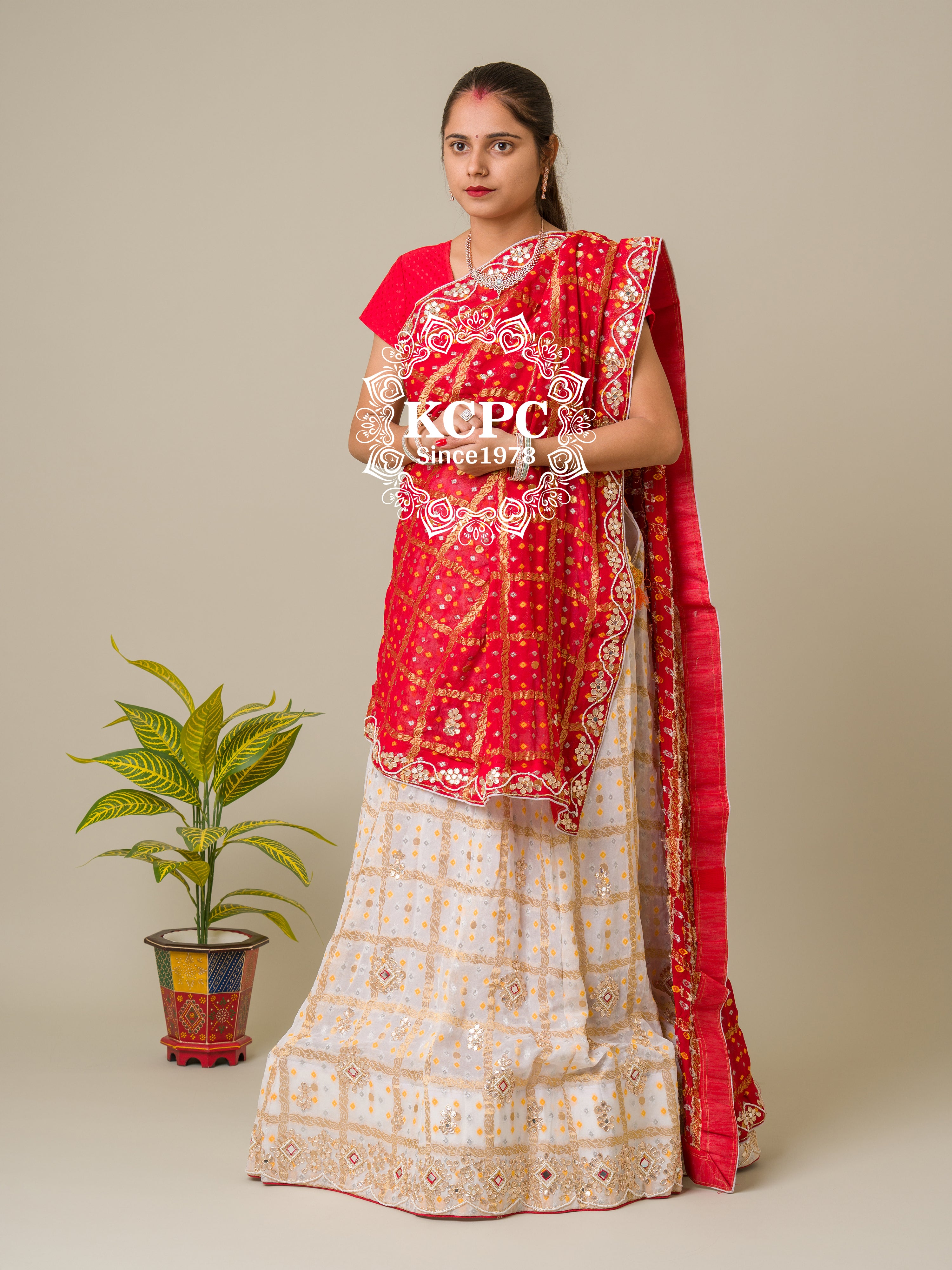 KcPc Pure Georgette Bandhani Ghatchola Panetar Theme Jaipuri Lehenga Set BTU