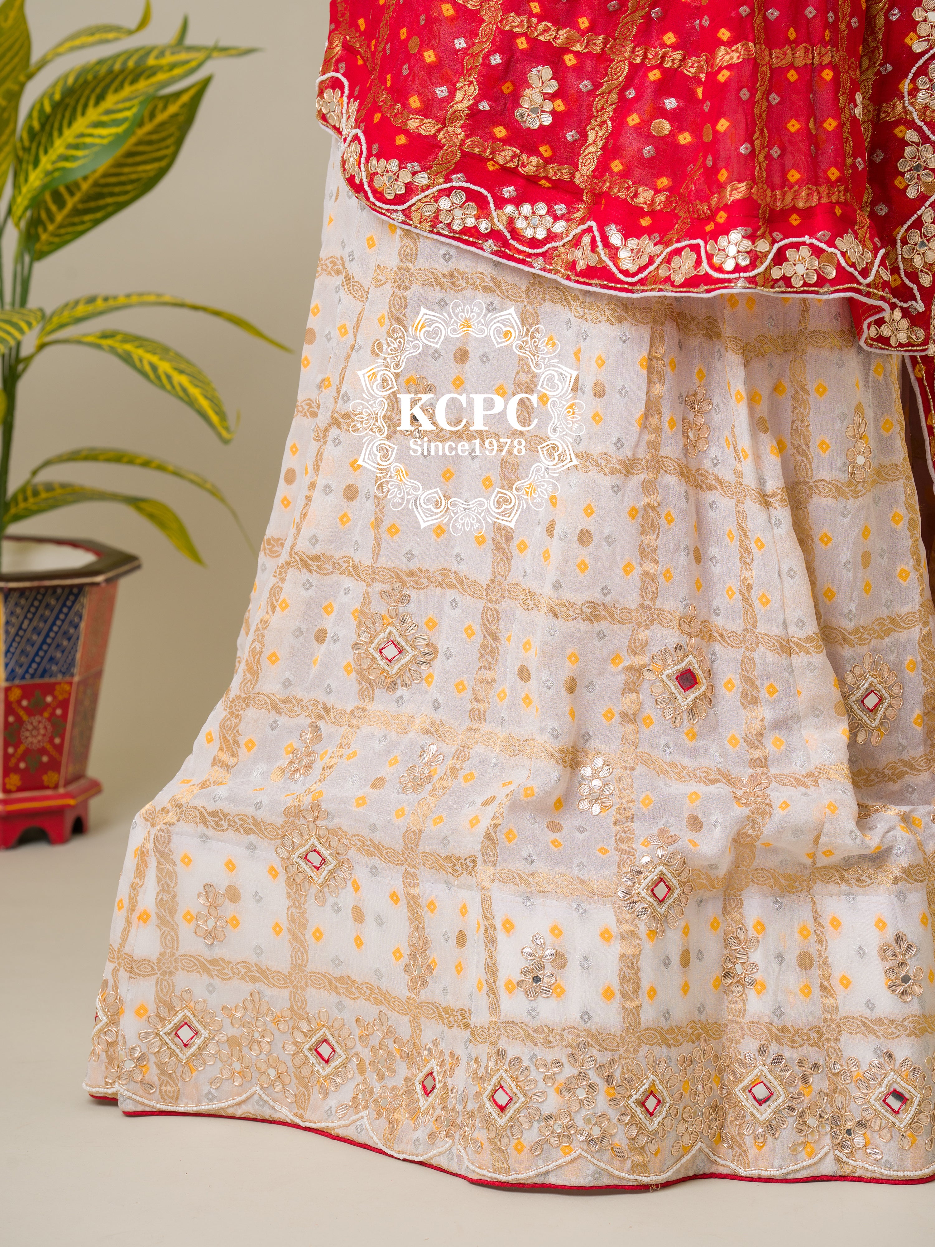KcPc Pure Georgette Bandhani Ghatchola Panetar Theme Jaipuri Lehenga Set BTU
