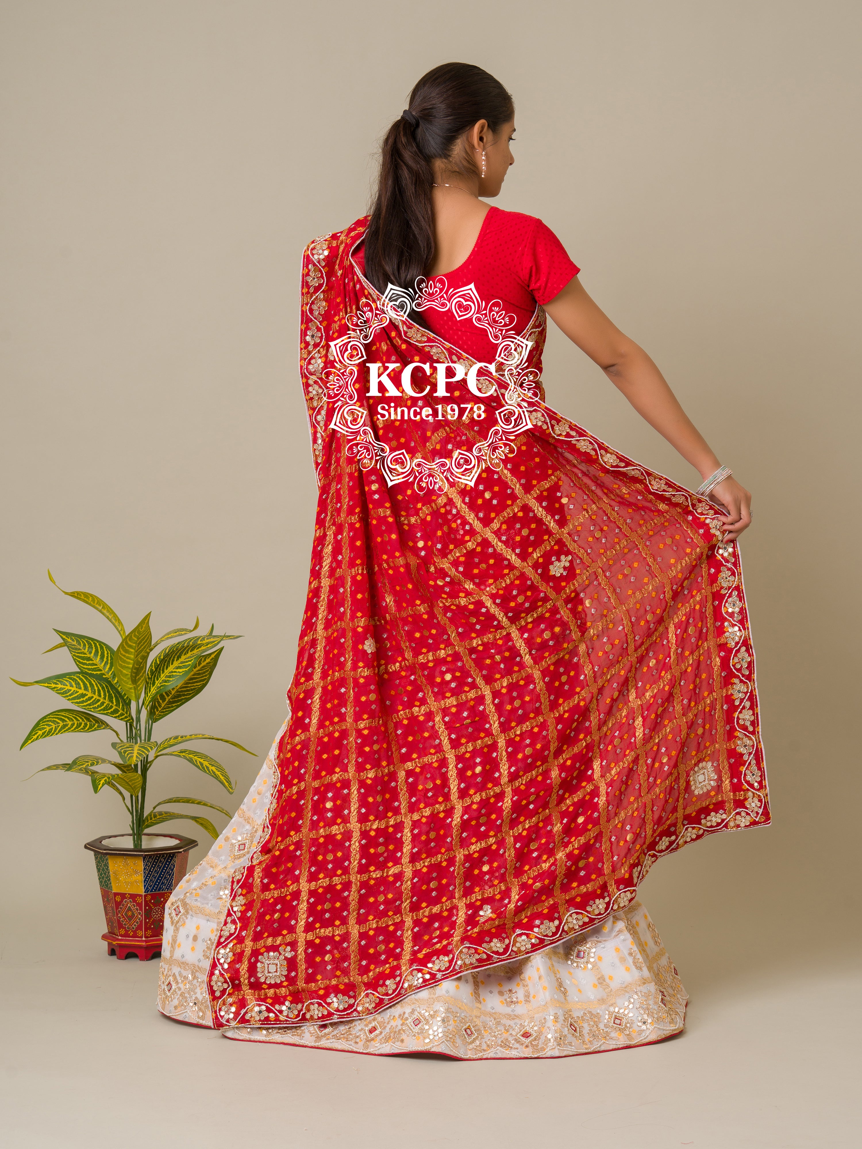 KcPc Pure Georgette Bandhani Ghatchola Panetar Theme Jaipuri Lehenga Set BTU