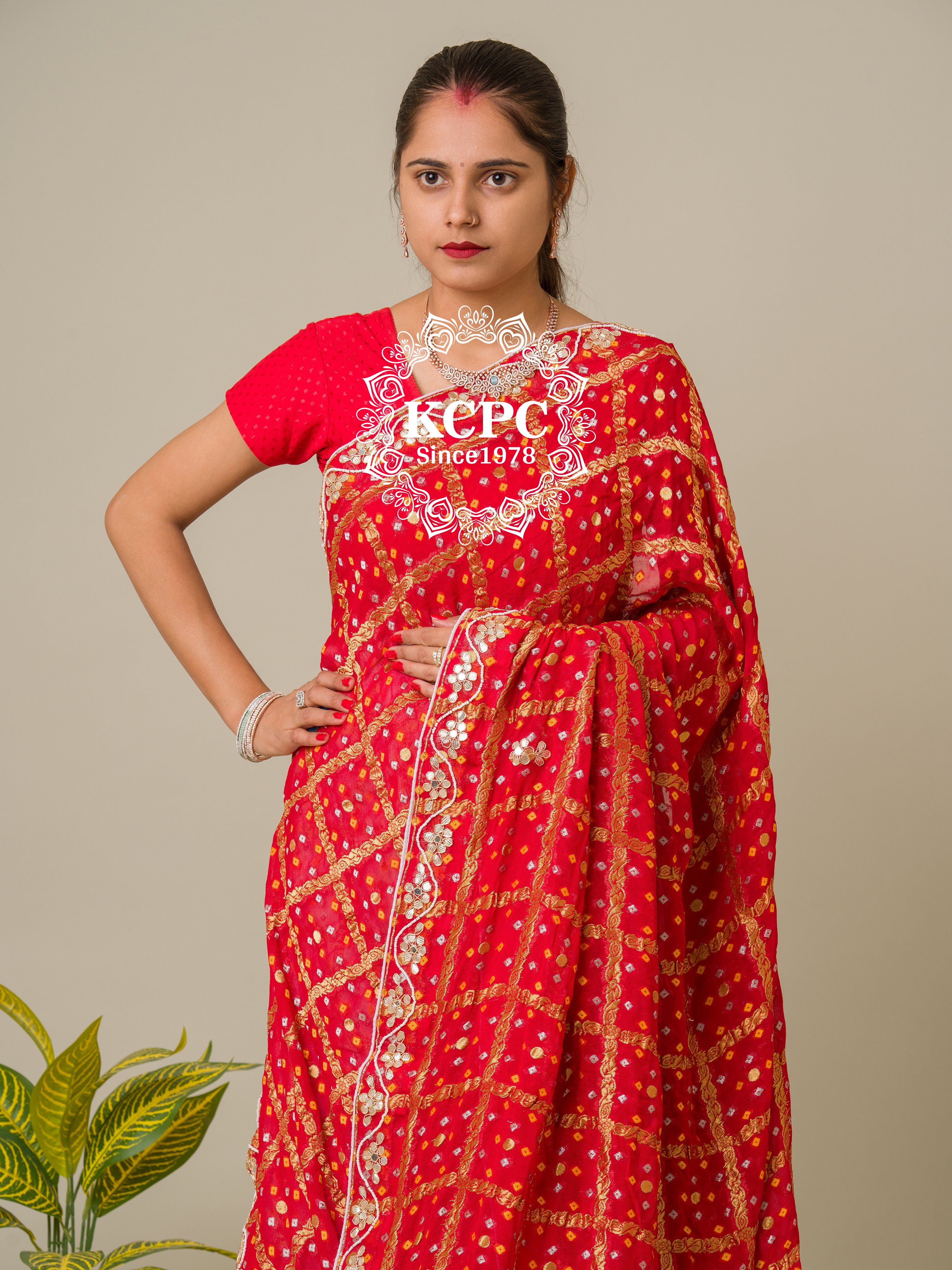 KcPc Pure Georgette Bandhani Ghatchola Panetar Theme Jaipuri Lehenga Set BTU