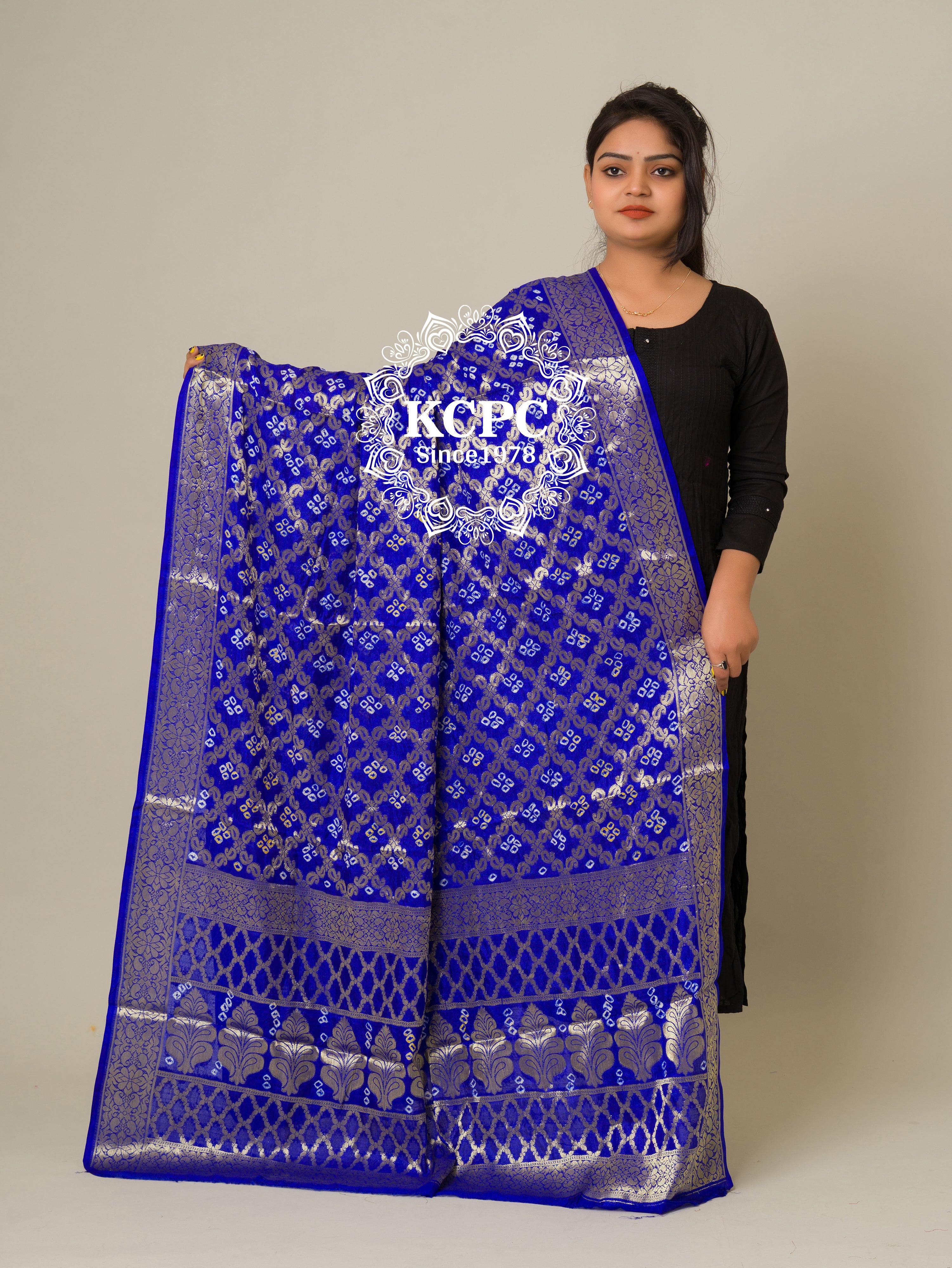 KcPc Special Silk Bandhani Dupatta with Handmade WorkRoyal BlueSA