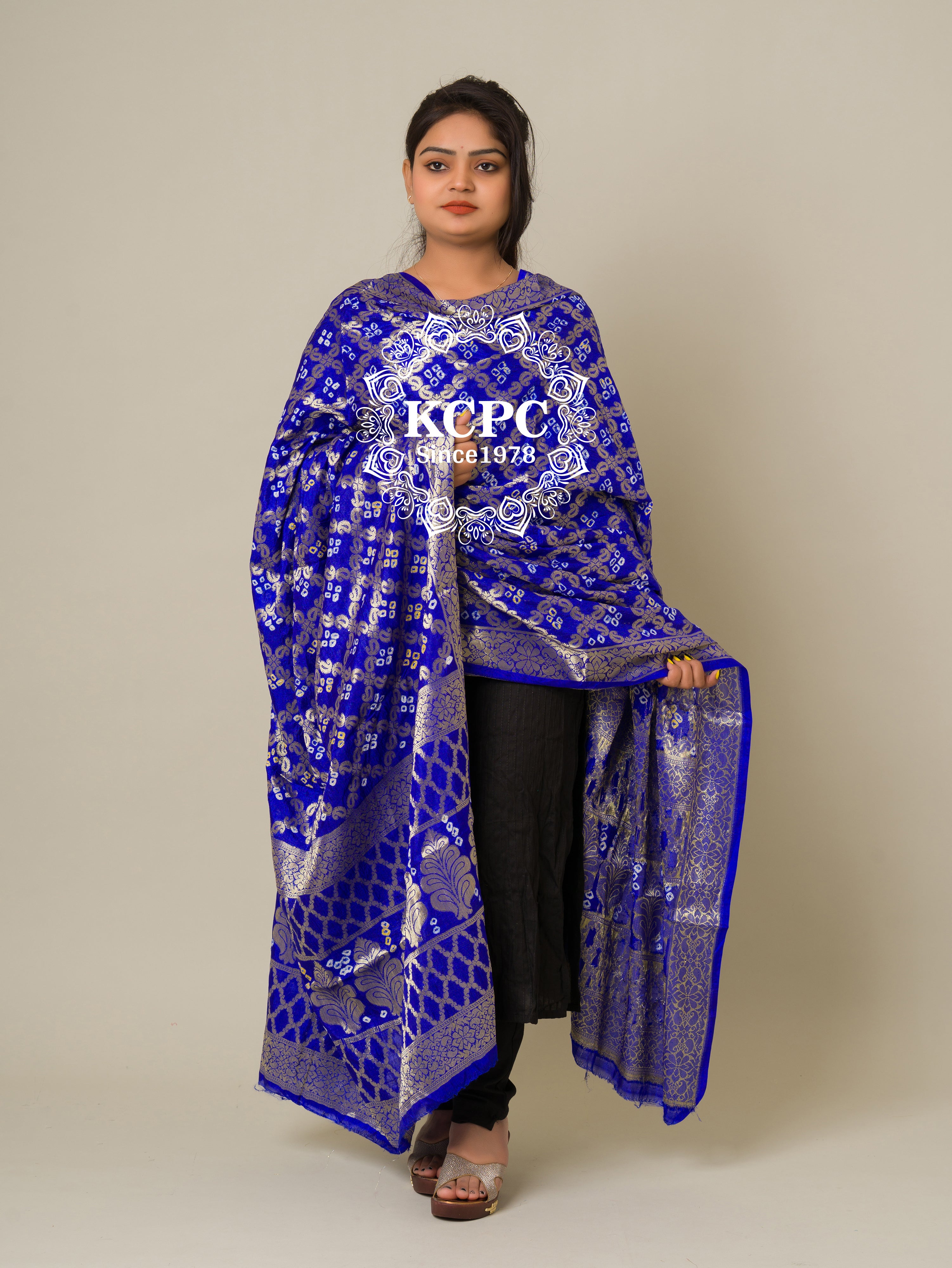 KcPc Special Silk Bandhani Dupatta with Handmade WorkRoyal BlueSA