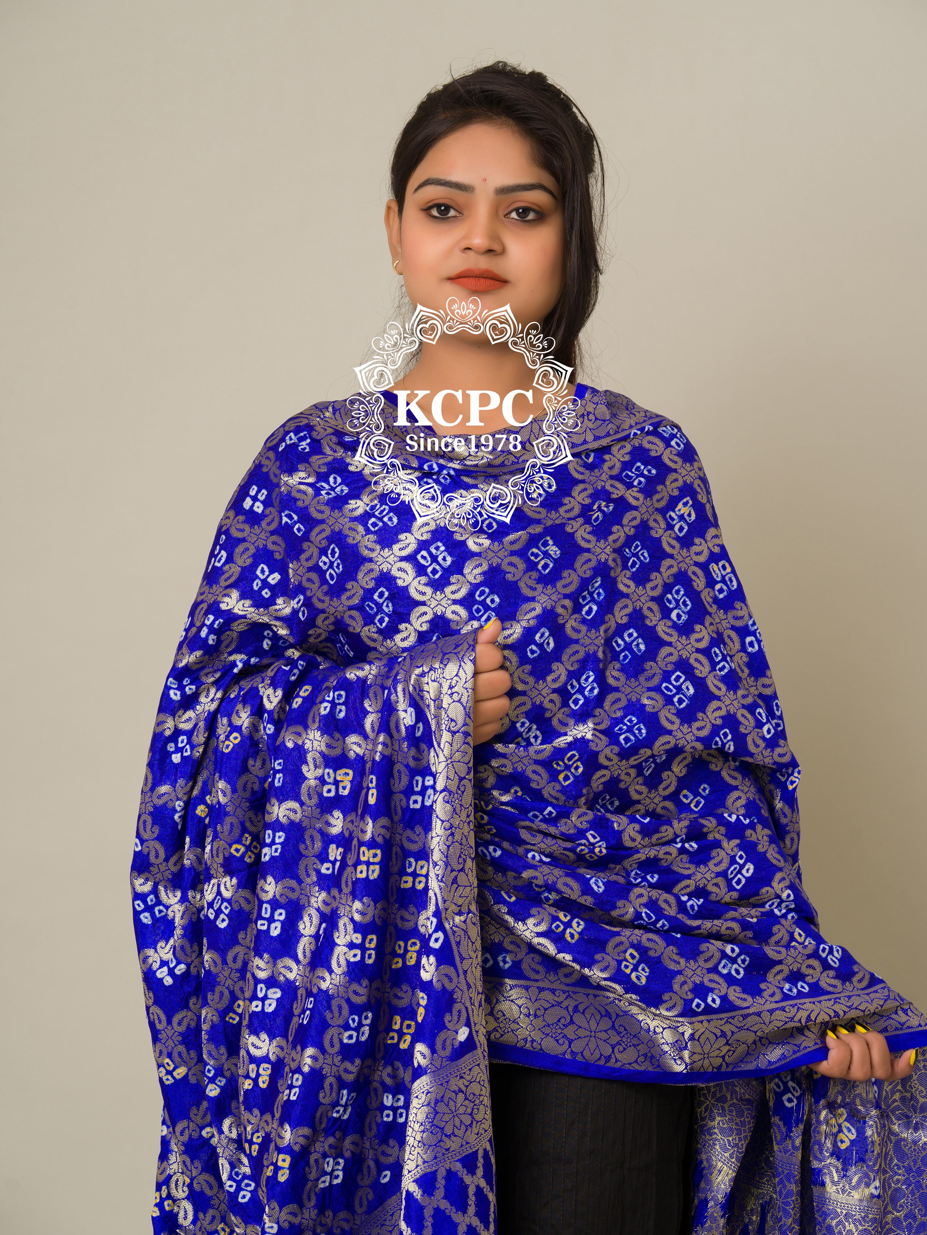 KcPc Special Silk Bandhani Dupatta with Handmade WorkRoyal BlueSA