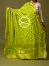 KcPc Pure Georgette Banarasi Bandhani Dupatta parrot Green