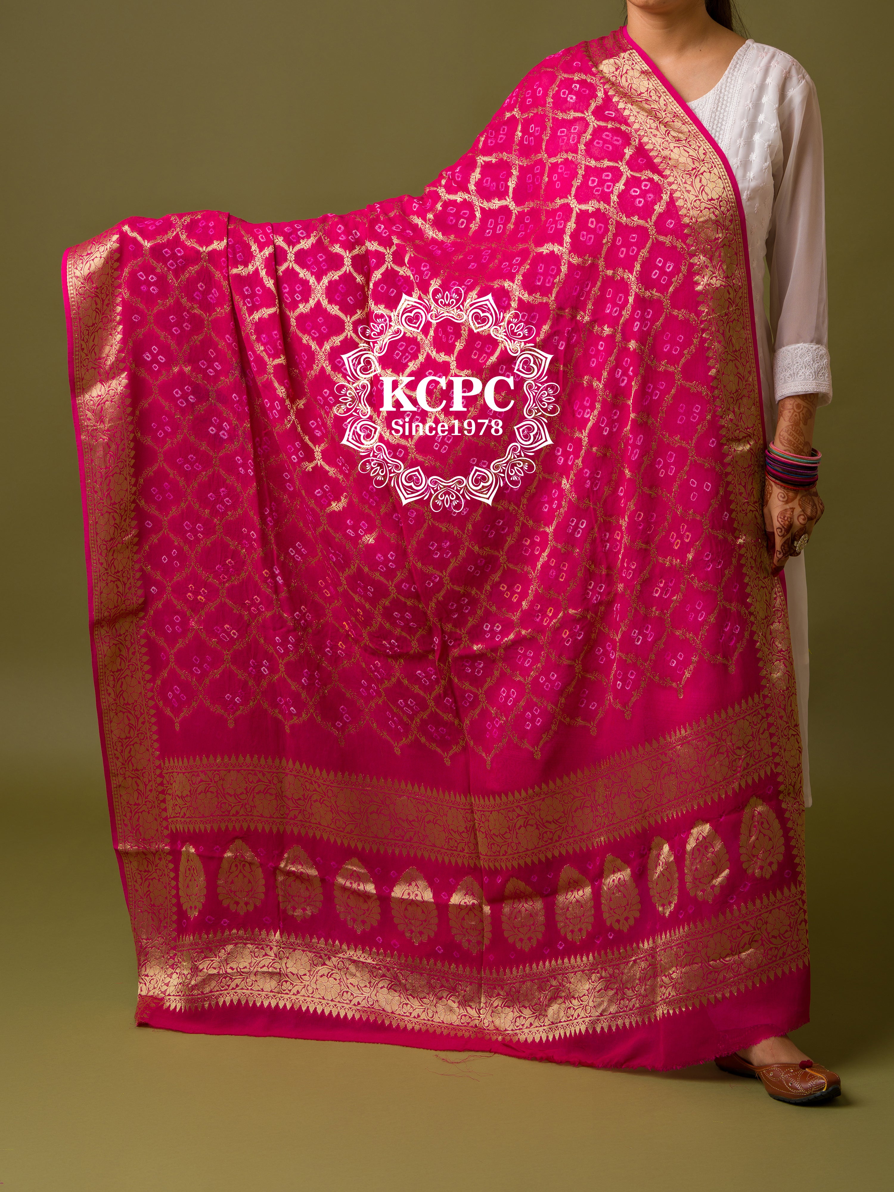 KcPc Pure Georgette Banarasi Bandhani Dupatta Rani