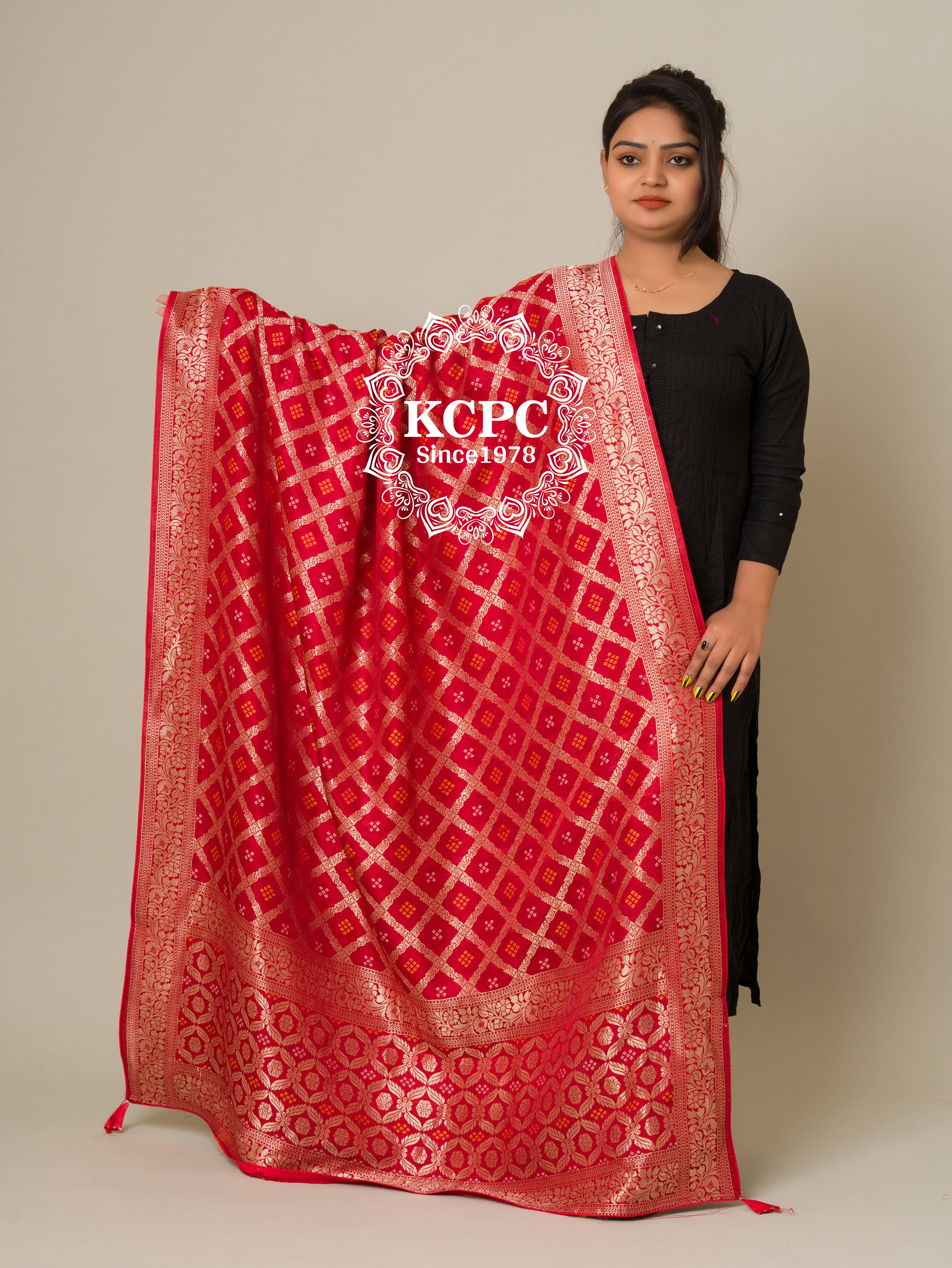 KcPc Pure Upada Banarasi Bandhej Ghatchola Dupatta Red