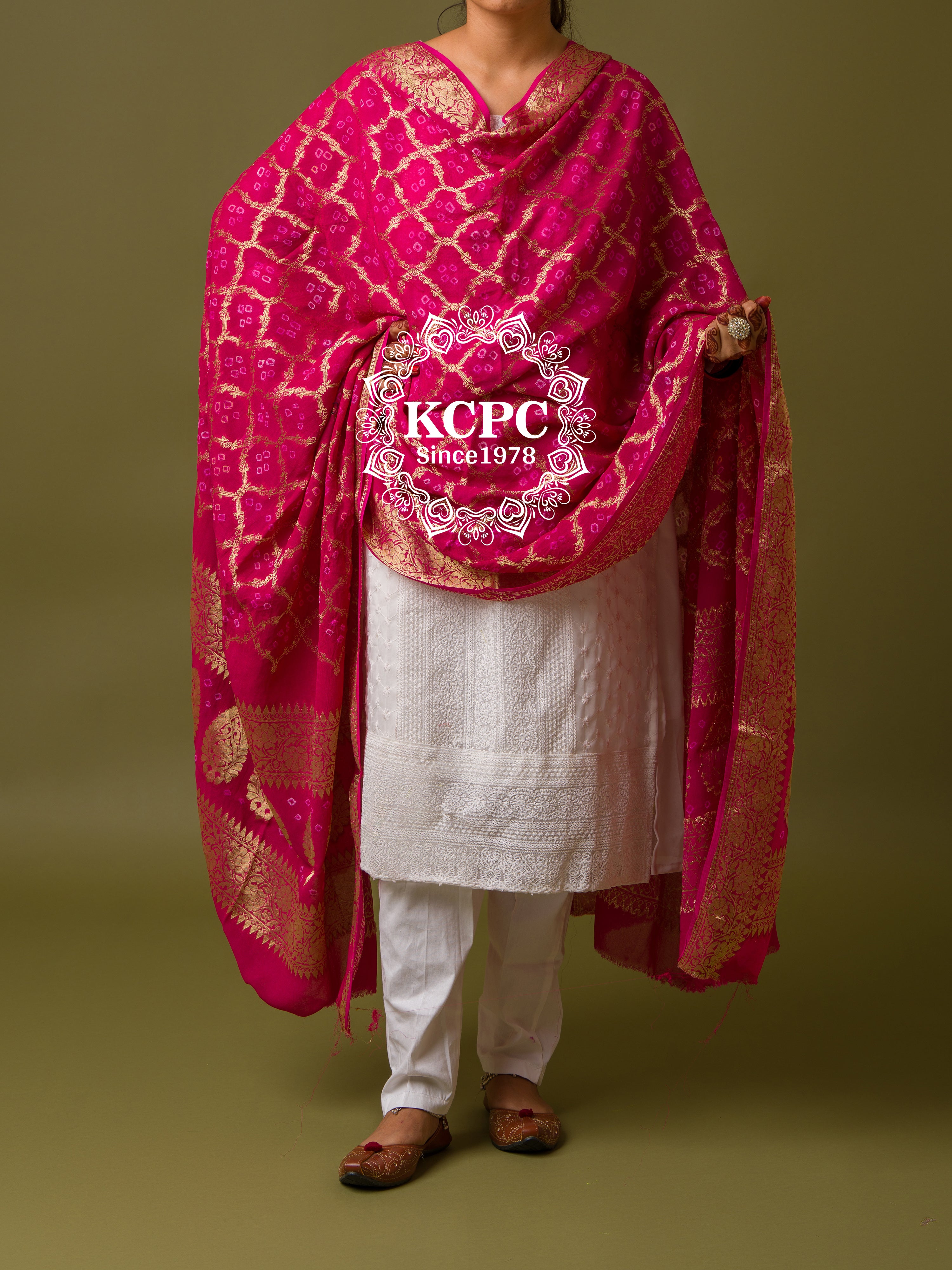 KcPc Pure Georgette Banarasi Bandhani Dupatta Rani