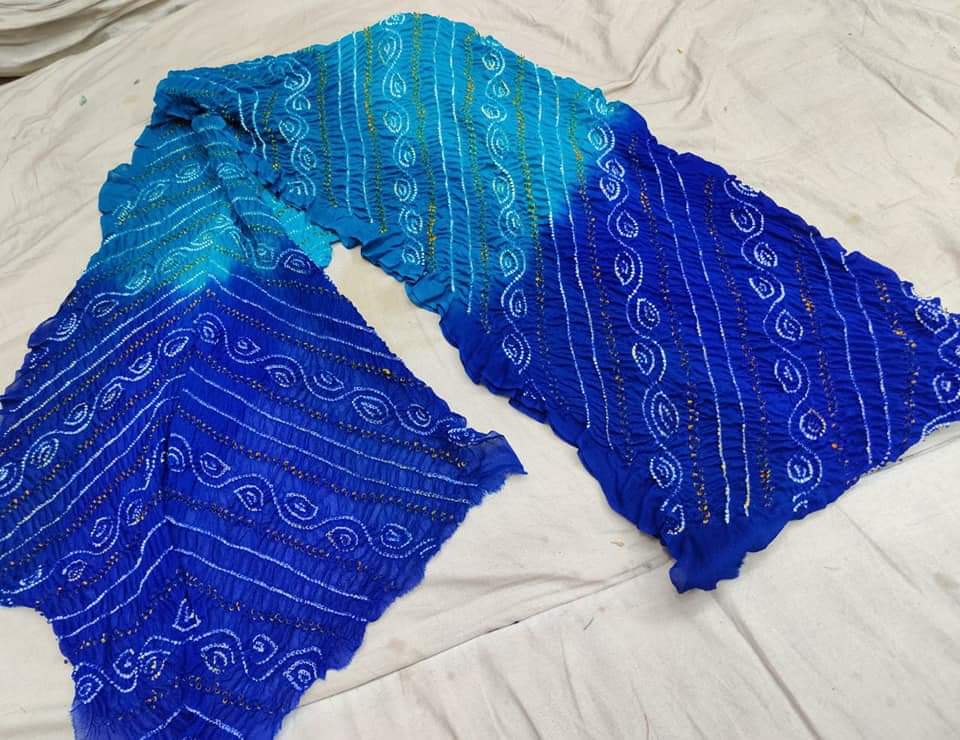 Pure Ojariya Chinon Rai Dana Bandhej Dupatta Nr Kc Firoji Blue