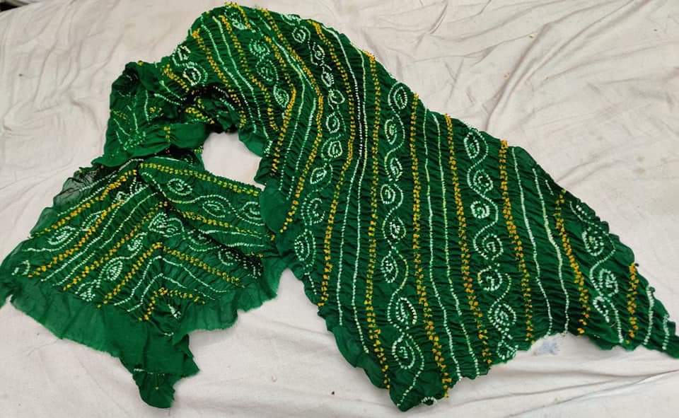 Pure Ojariya Chinon Rai Dana Bandhej Dupatta Nr Kc Green