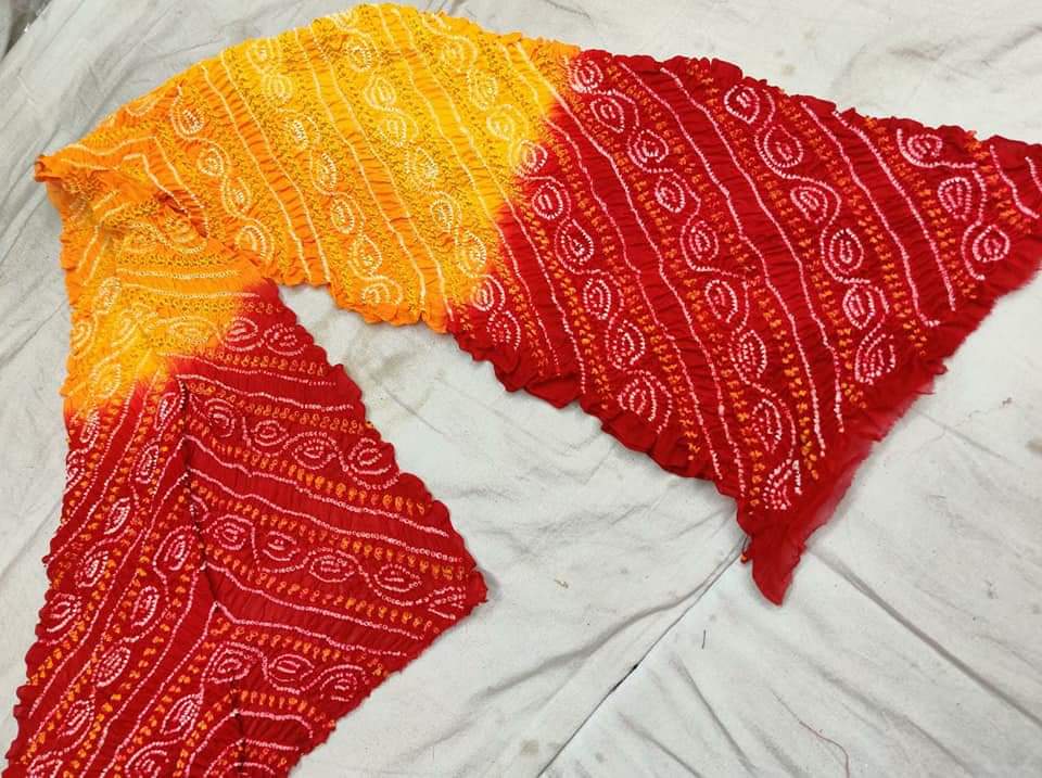 Pure Ojariya Chinon Rai Dana Bandhej Dupatta Nr Kc Red Yellow