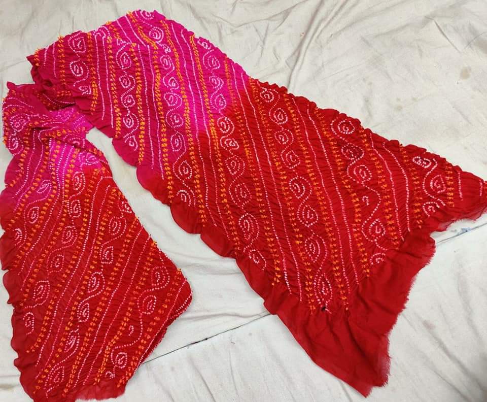 Pure Ojariya Chinon Rai Dana Bandhej Dupatta Nr Kc Rani Red