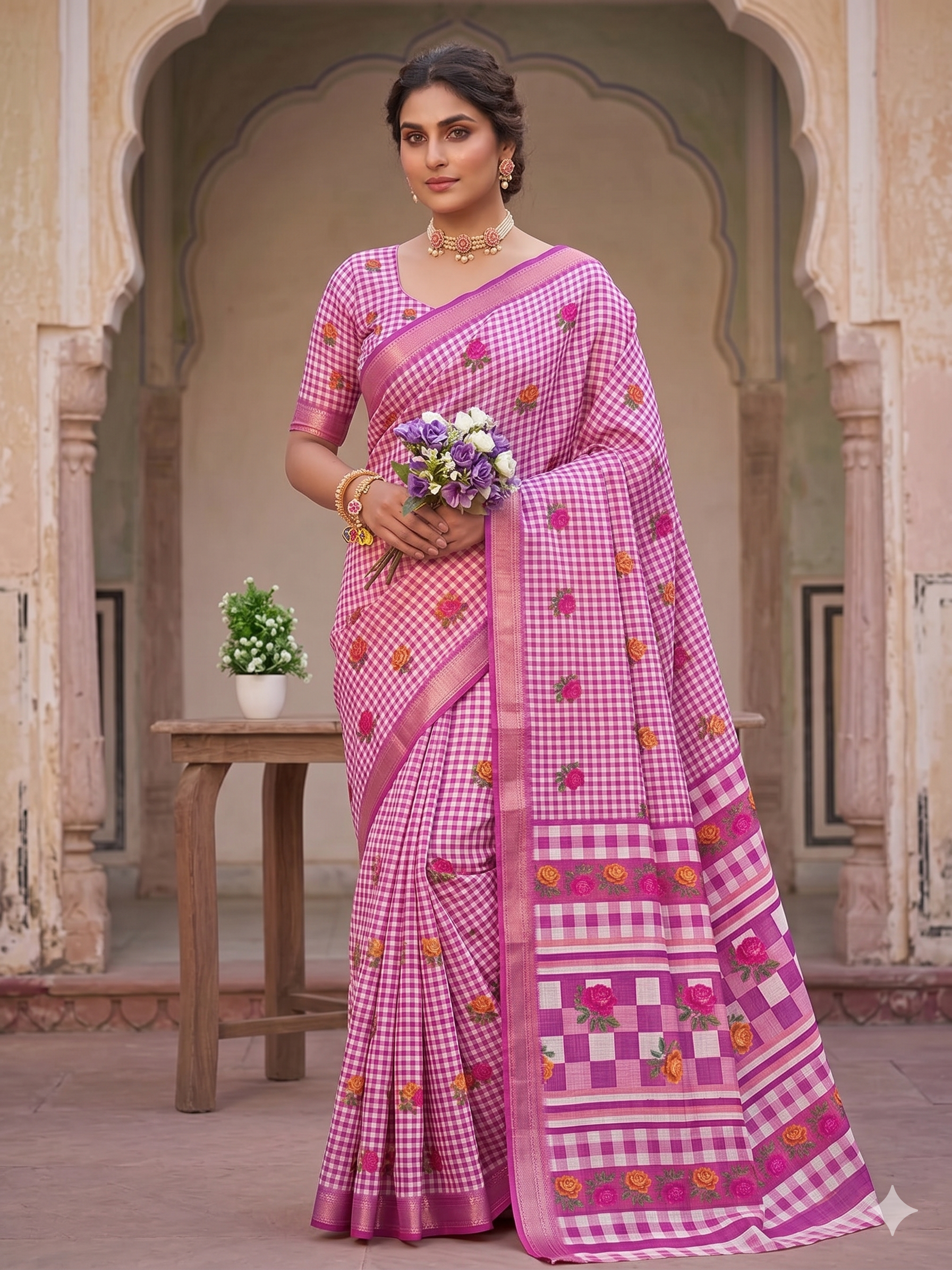KcPcElegant Casual Wear Kota Doria Saree with Zari Border DetailingSWA
