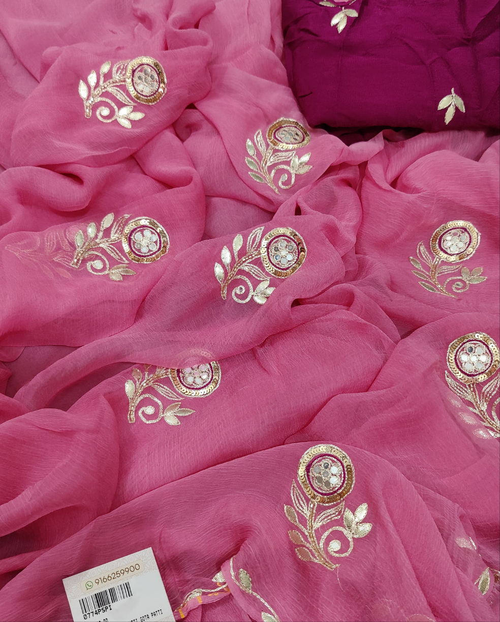 Pittan Gotapatti Work rajputi saree in pure chiffon fabric
