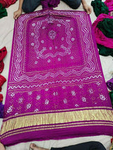 Pure Gaji Silk Bandhani Chandokhani Dupatta Wine Dupatta
