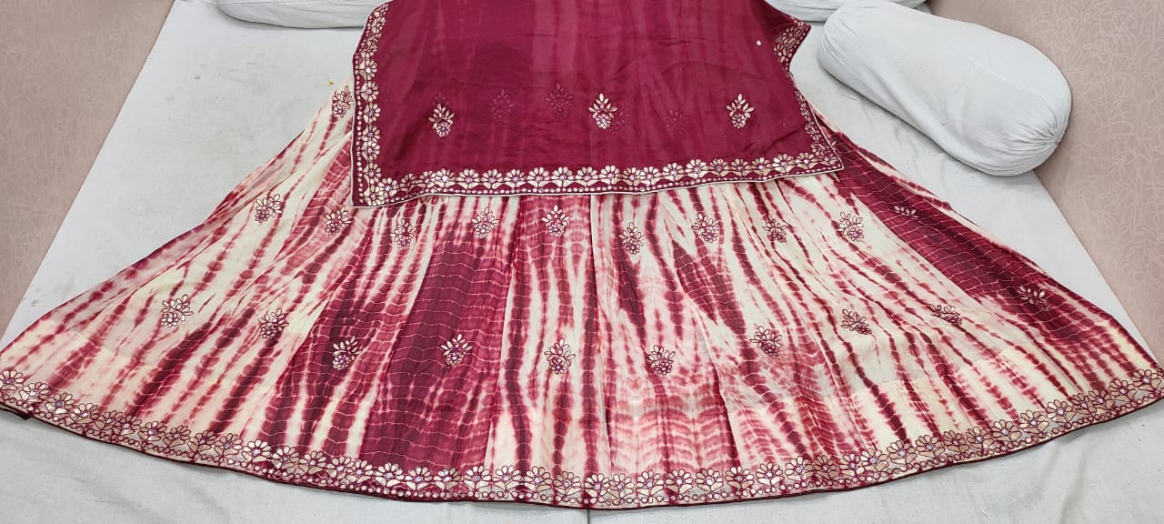 KcPc Nylone Chinon Gotta patti Work Shibori Lehenga RAJ